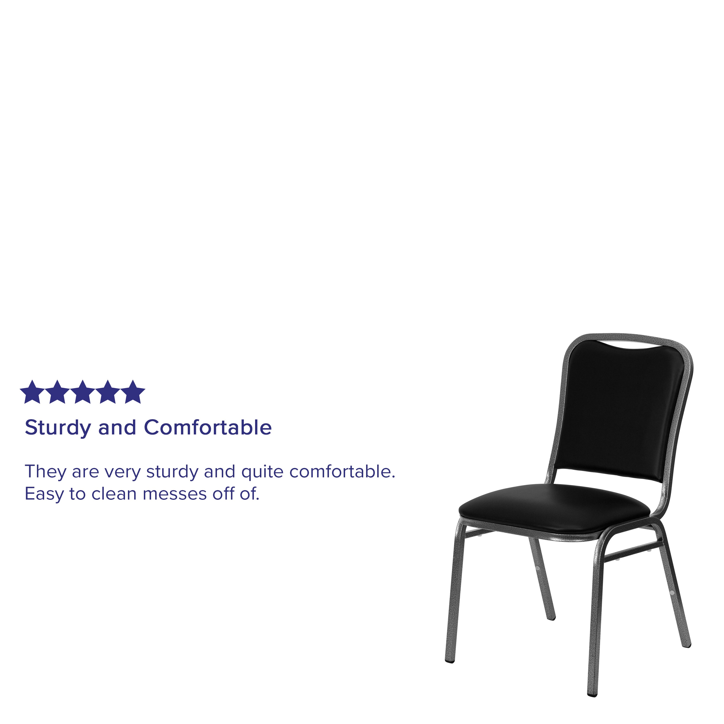 HERCULES Series Stacking Banquet Chair in Black Vinyl - Silver Vein Frame