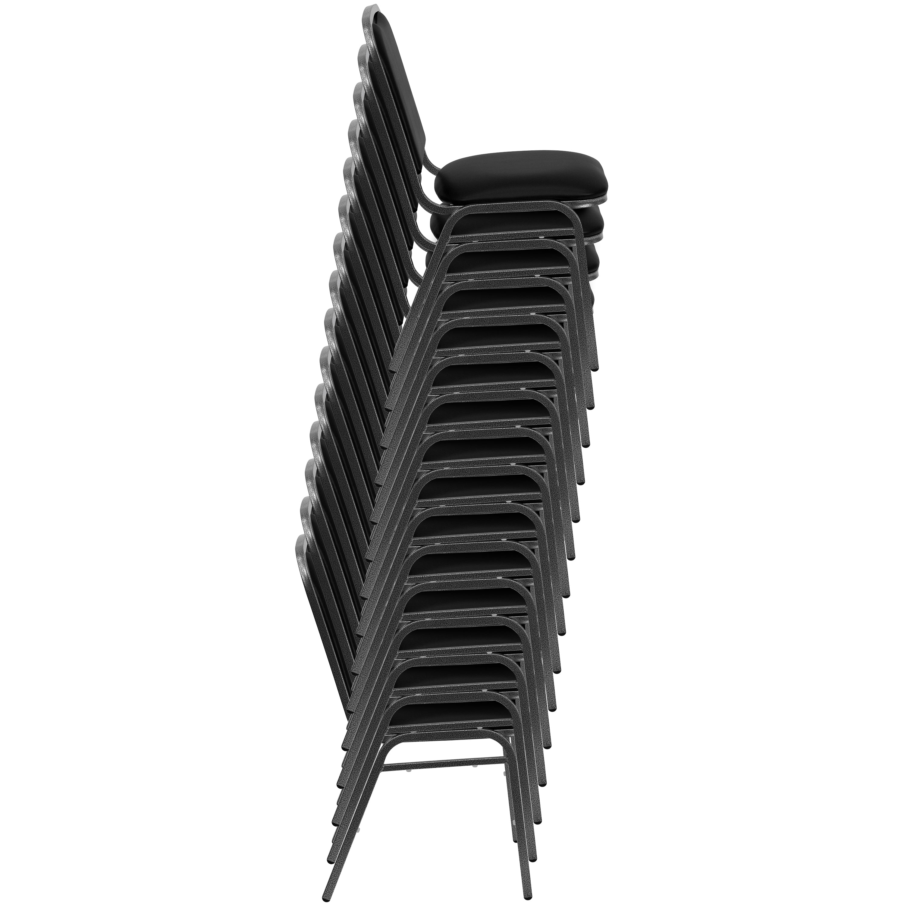 HERCULES Series Stacking Banquet Chair in Black Vinyl - Silver Vein Frame