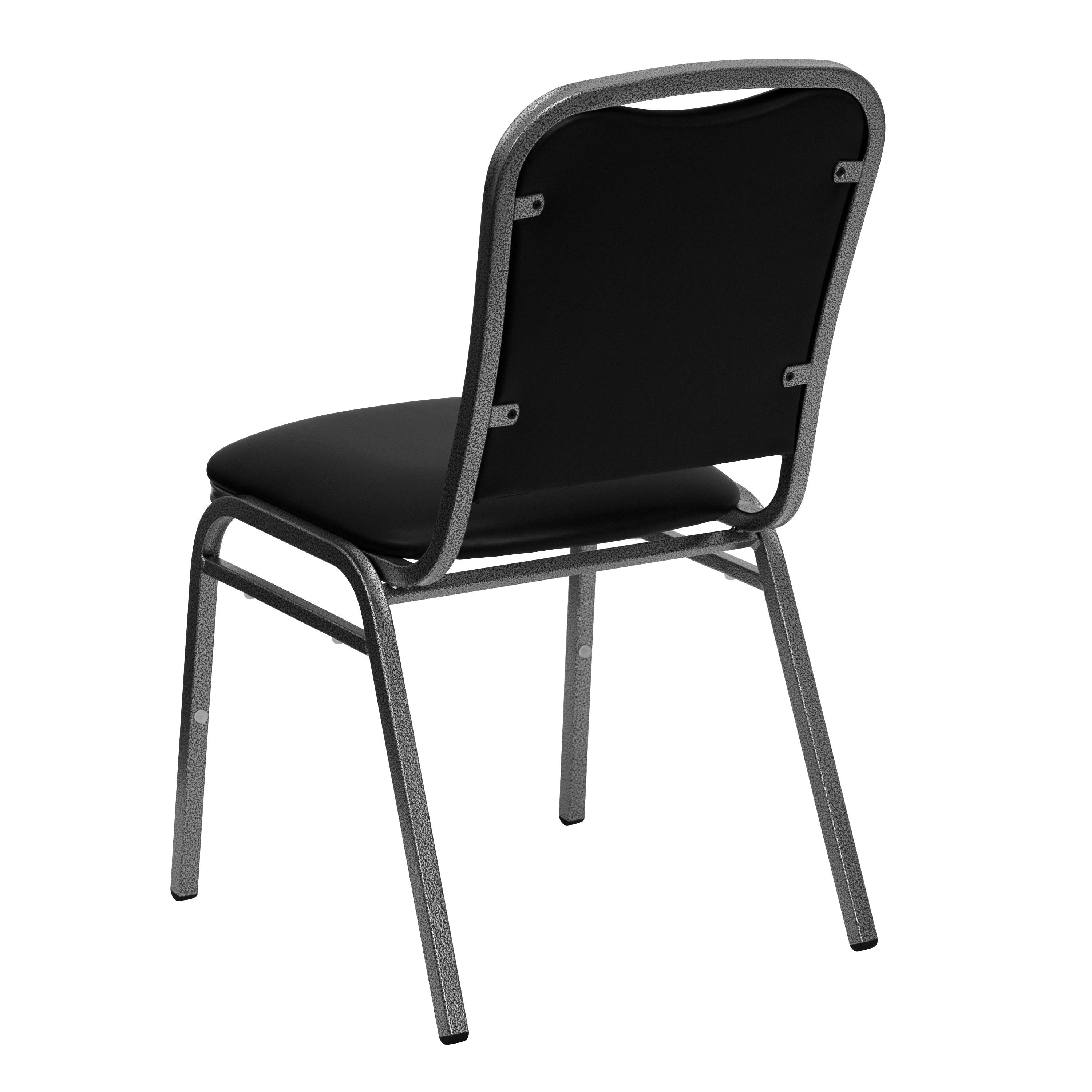 HERCULES Series Stacking Banquet Chair in Black Vinyl - Silver Vein Frame