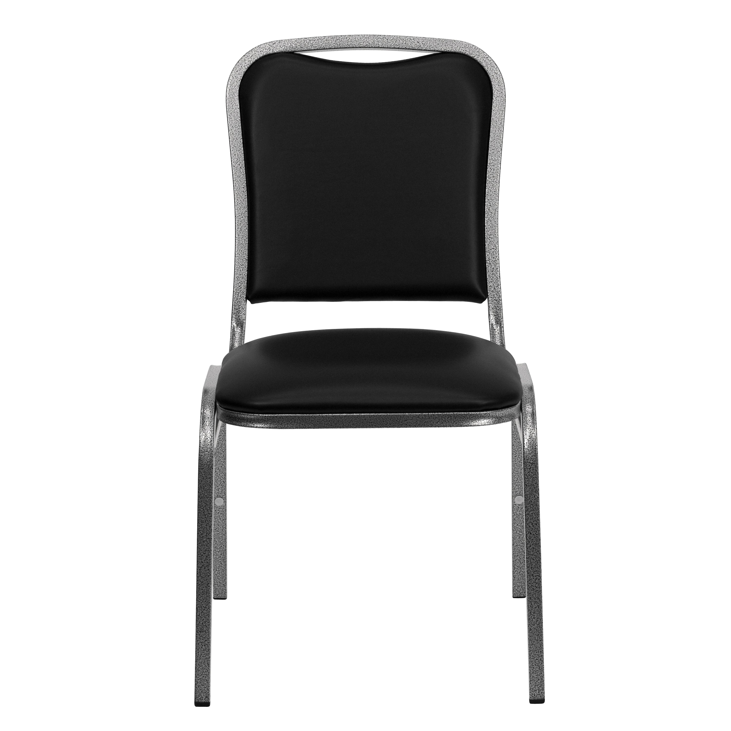 HERCULES Series Stacking Banquet Chair in Black Vinyl - Silver Vein Frame
