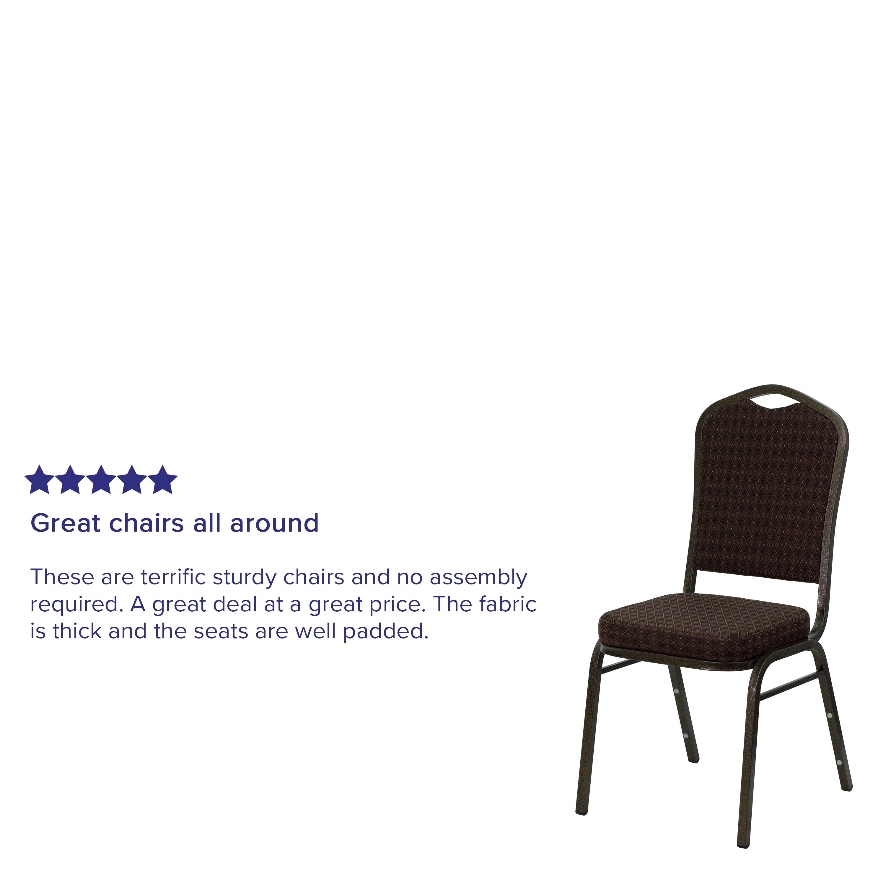 HERCULES Series Crown Back Stacking Banquet Chair in Brown Patterned Fabric - Gold Vein Frame