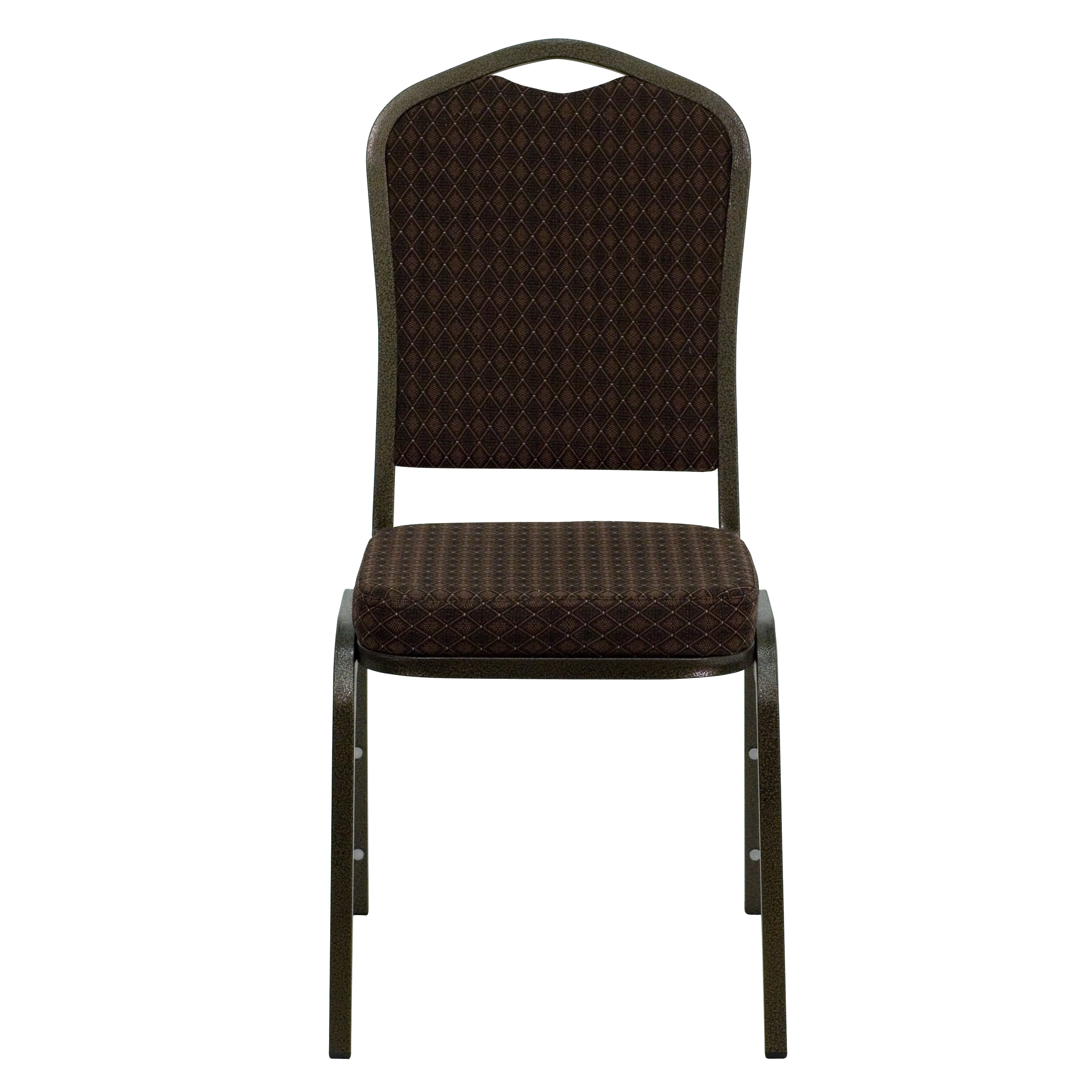 HERCULES Series Crown Back Stacking Banquet Chair in Brown Patterned Fabric - Gold Vein Frame