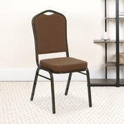 HERCULES Series Crown Back Stacking Banquet Chair in Coffee Fabric - Gold Vein Frame