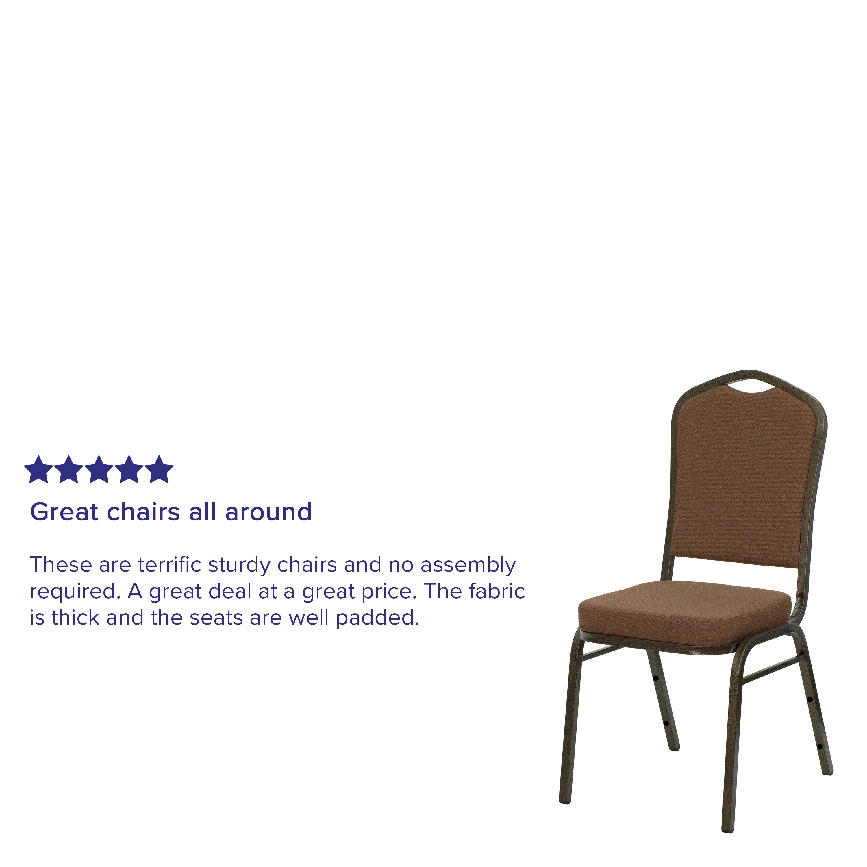 HERCULES Series Crown Back Stacking Banquet Chair in Coffee Fabric - Gold Vein Frame