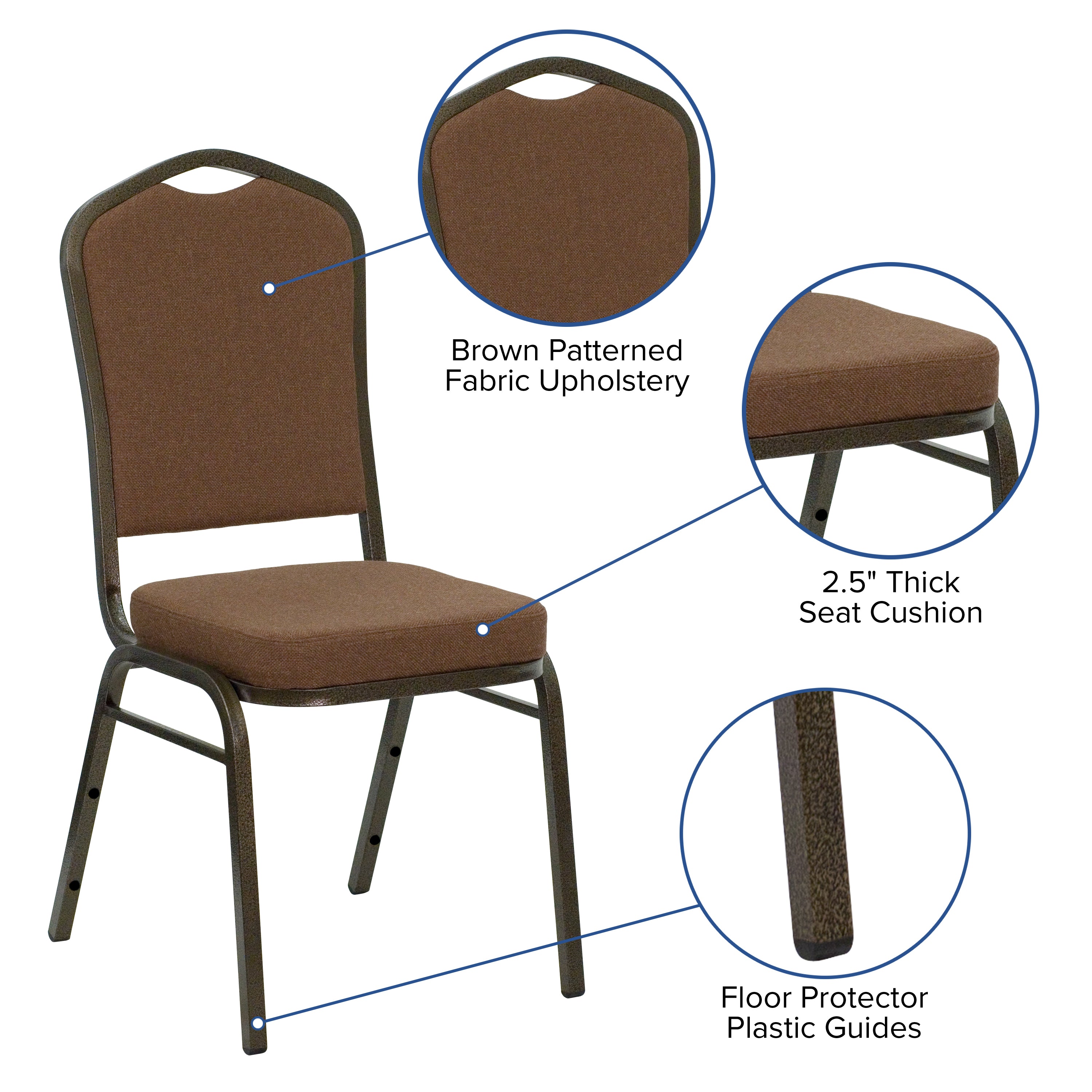 HERCULES Series Crown Back Stacking Banquet Chair in Coffee Fabric - Gold Vein Frame