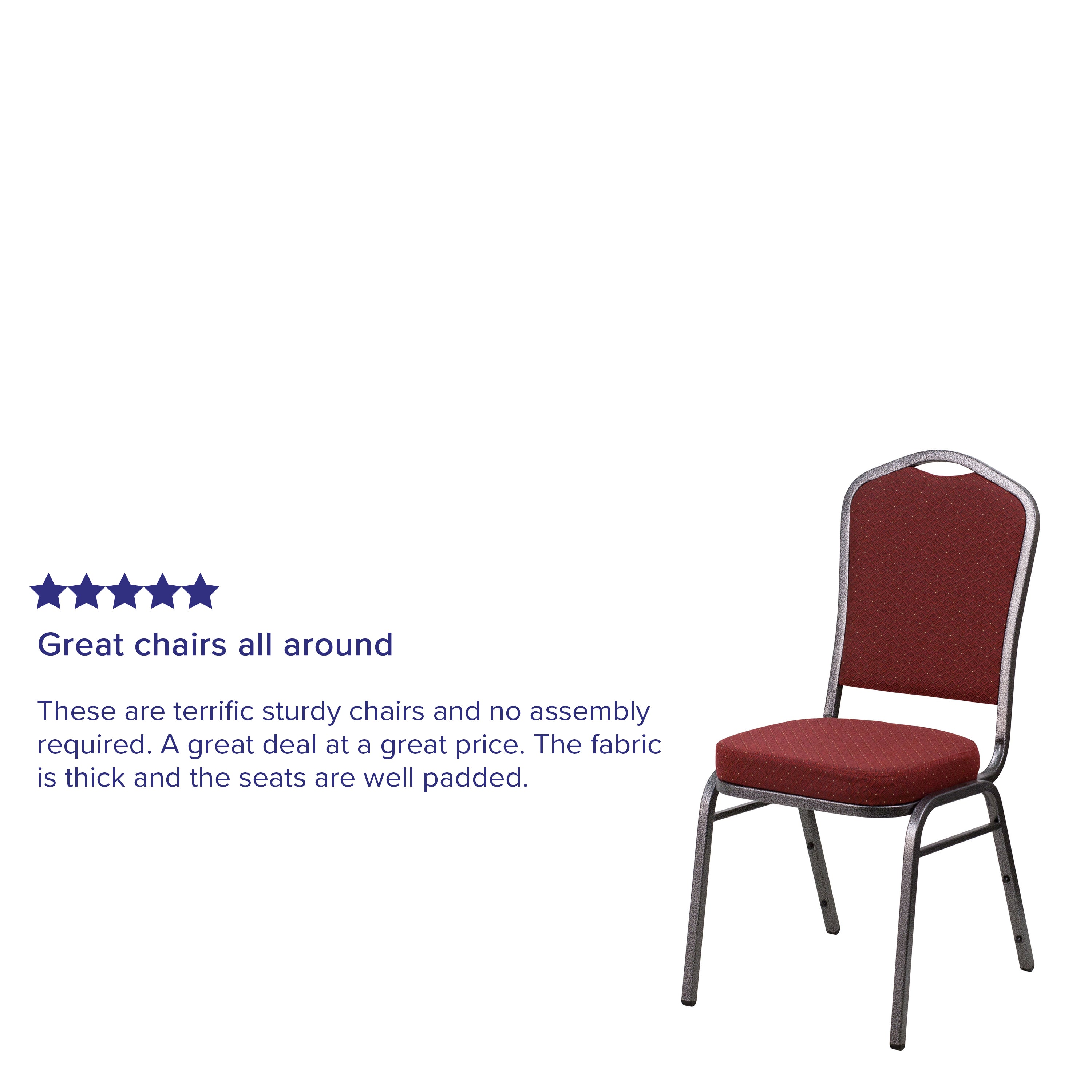 HERCULES Series Crown Back Stacking Banquet Chair in Burgundy Patterned Fabric - Silver Vein Frame
