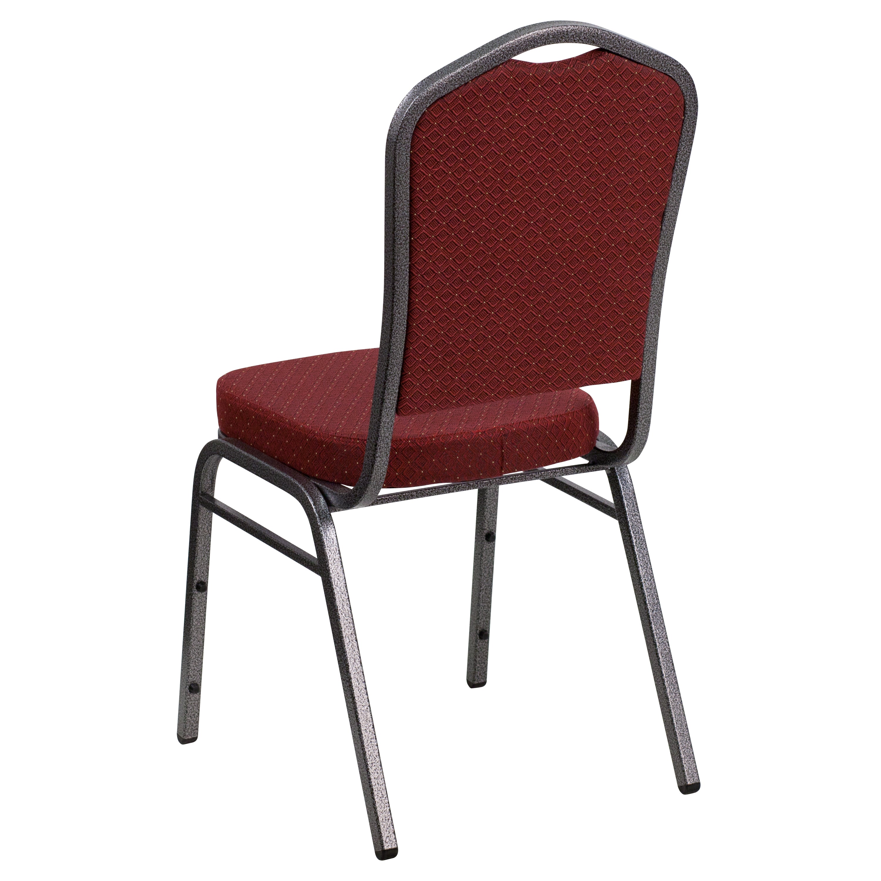 HERCULES Series Crown Back Stacking Banquet Chair in Burgundy Patterned Fabric - Silver Vein Frame