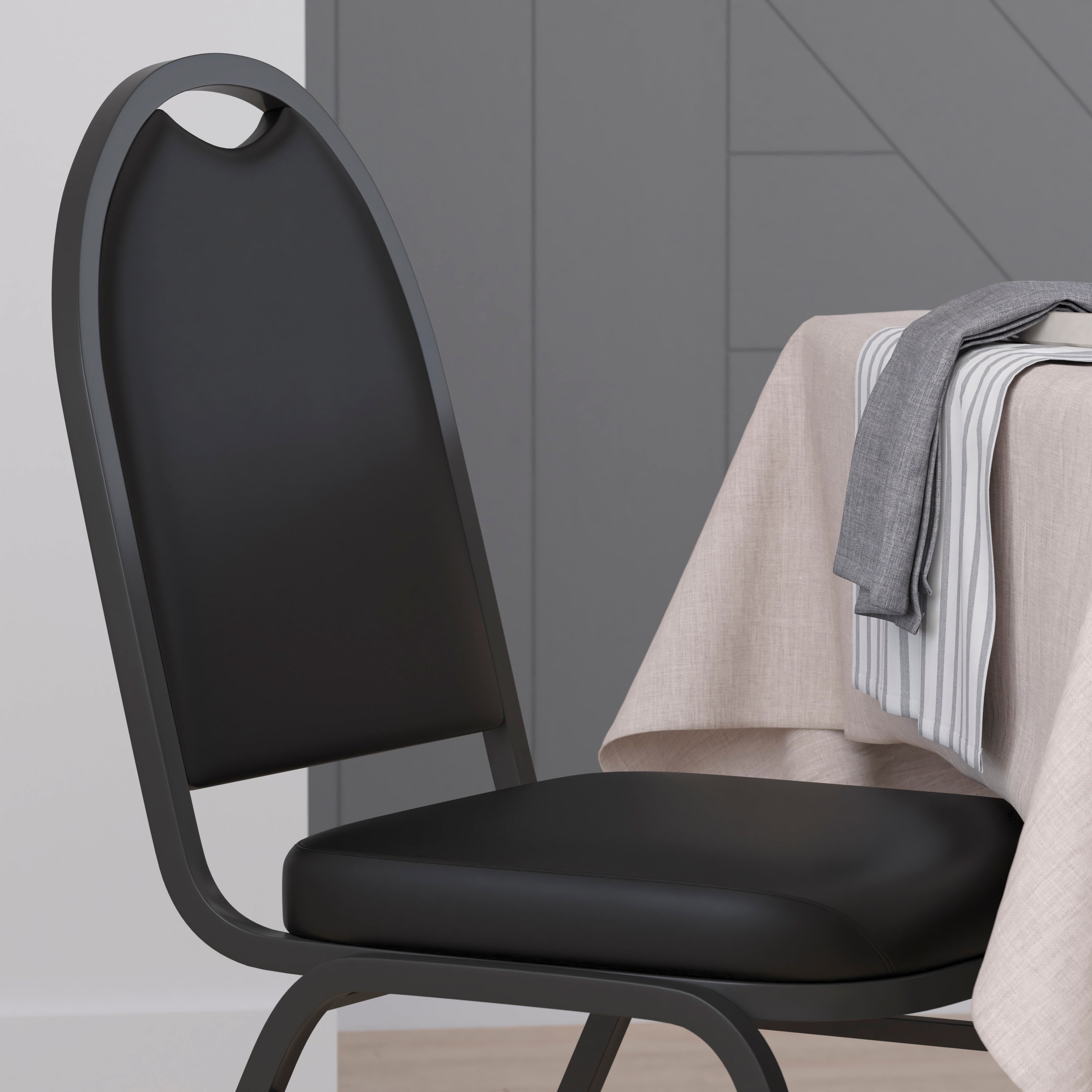 HERCULES Series Commercial Grade 500 LB. Capacity Dome Back Stacking Banquet Chair in Black Vinyl with Black Metal Frame