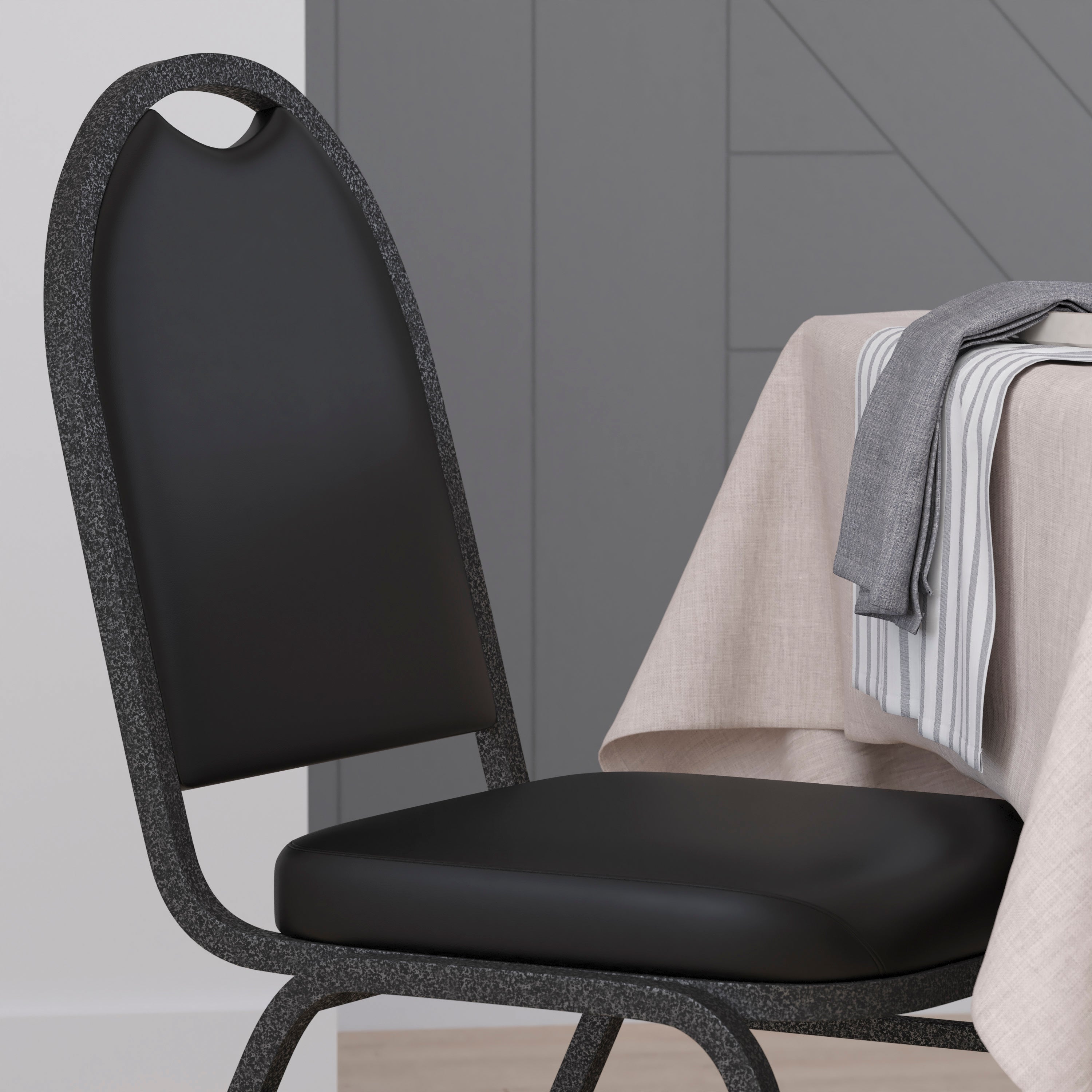 HERCULES Series Commercial Grade 500 LB. Capacity Dome Back Stacking Banquet Chair in Black Vinyl with Silver Vein Metal Frame