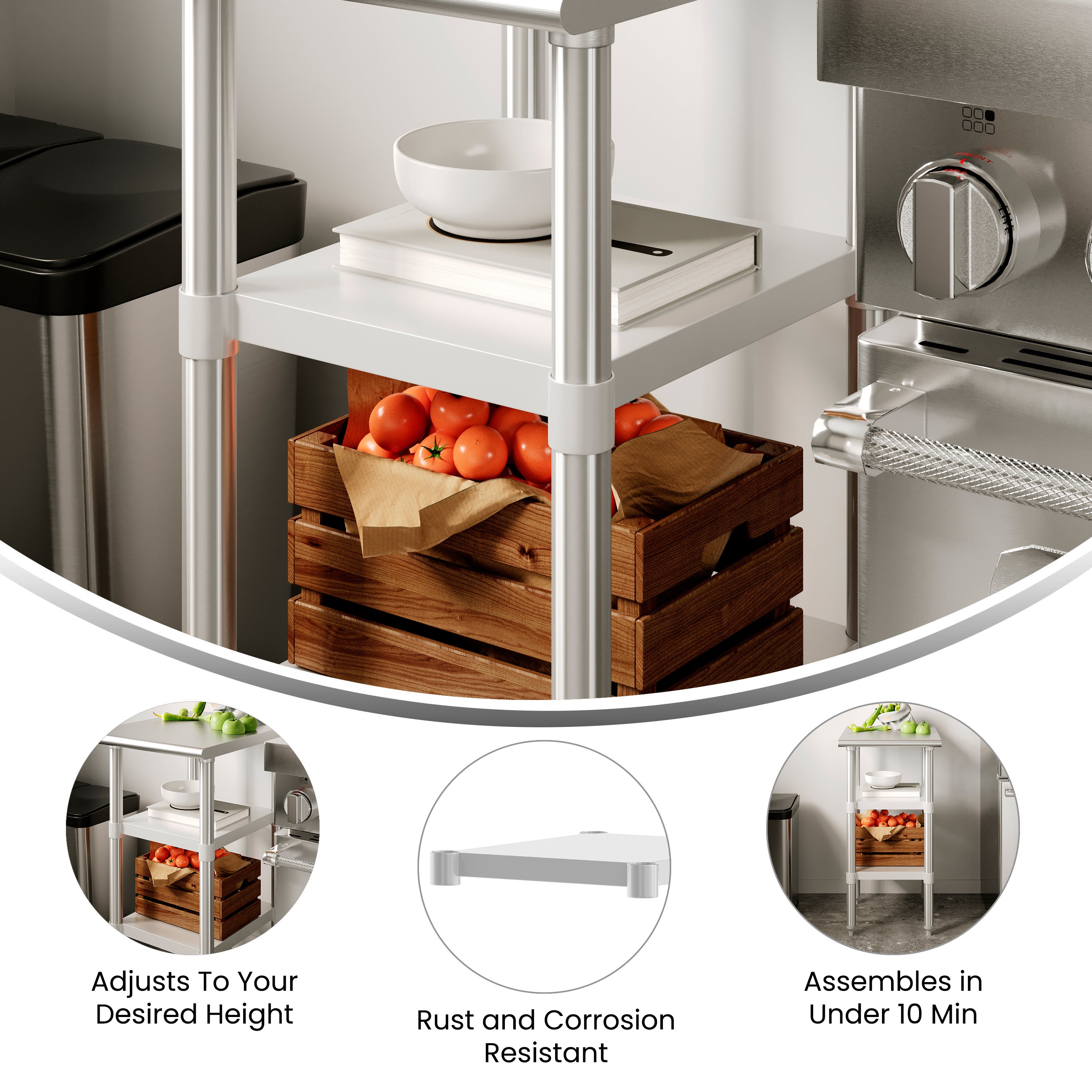 Woodford Galvanized Under Shelf for Prep and Work Tables - Adjustable Lower Shelf for 24" x 18" Stainless Steel Tables