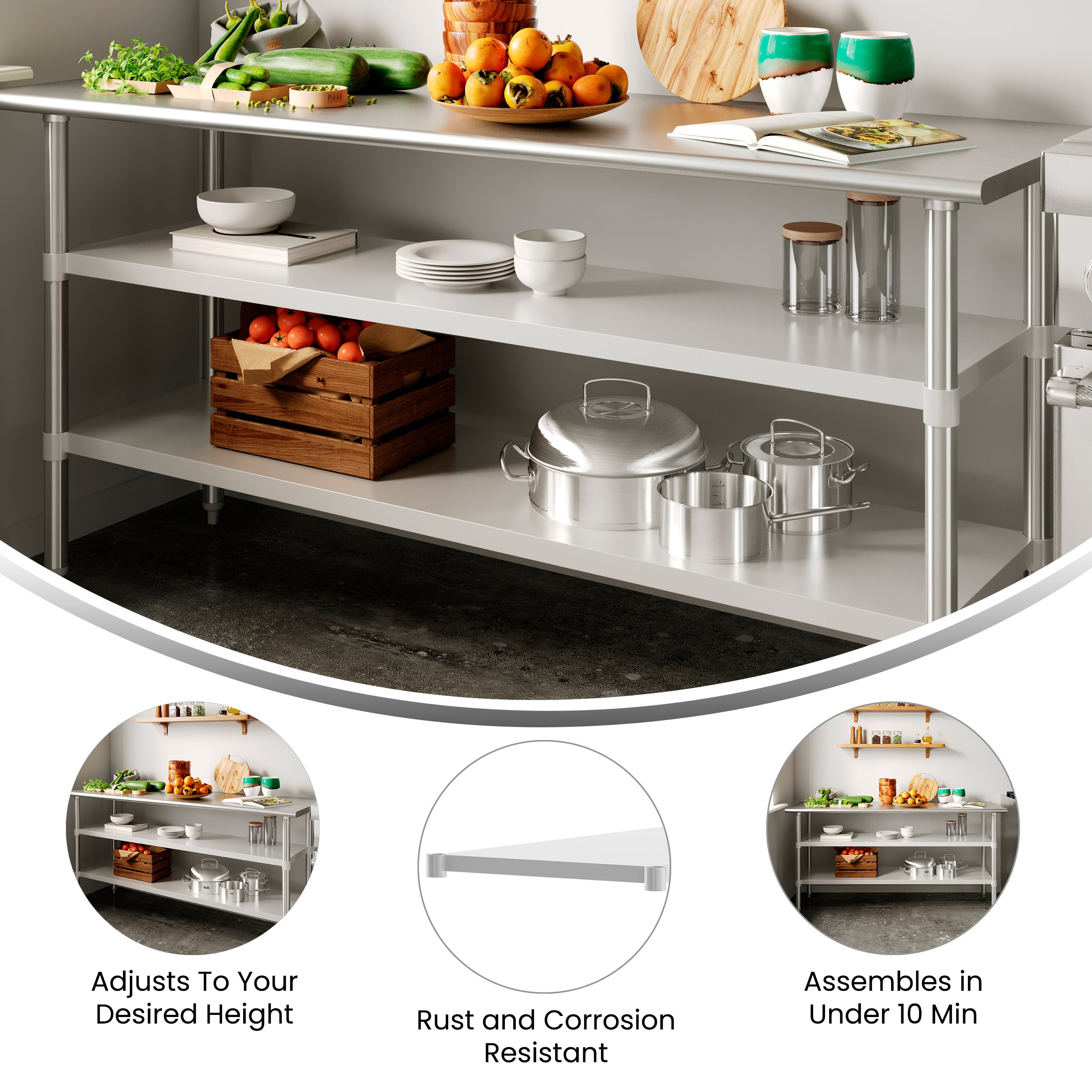 Woodford Galvanized Under Shelf for Prep and Work Tables - Adjustable Lower Shelf for 24" x 72" Stainless Steel Tables