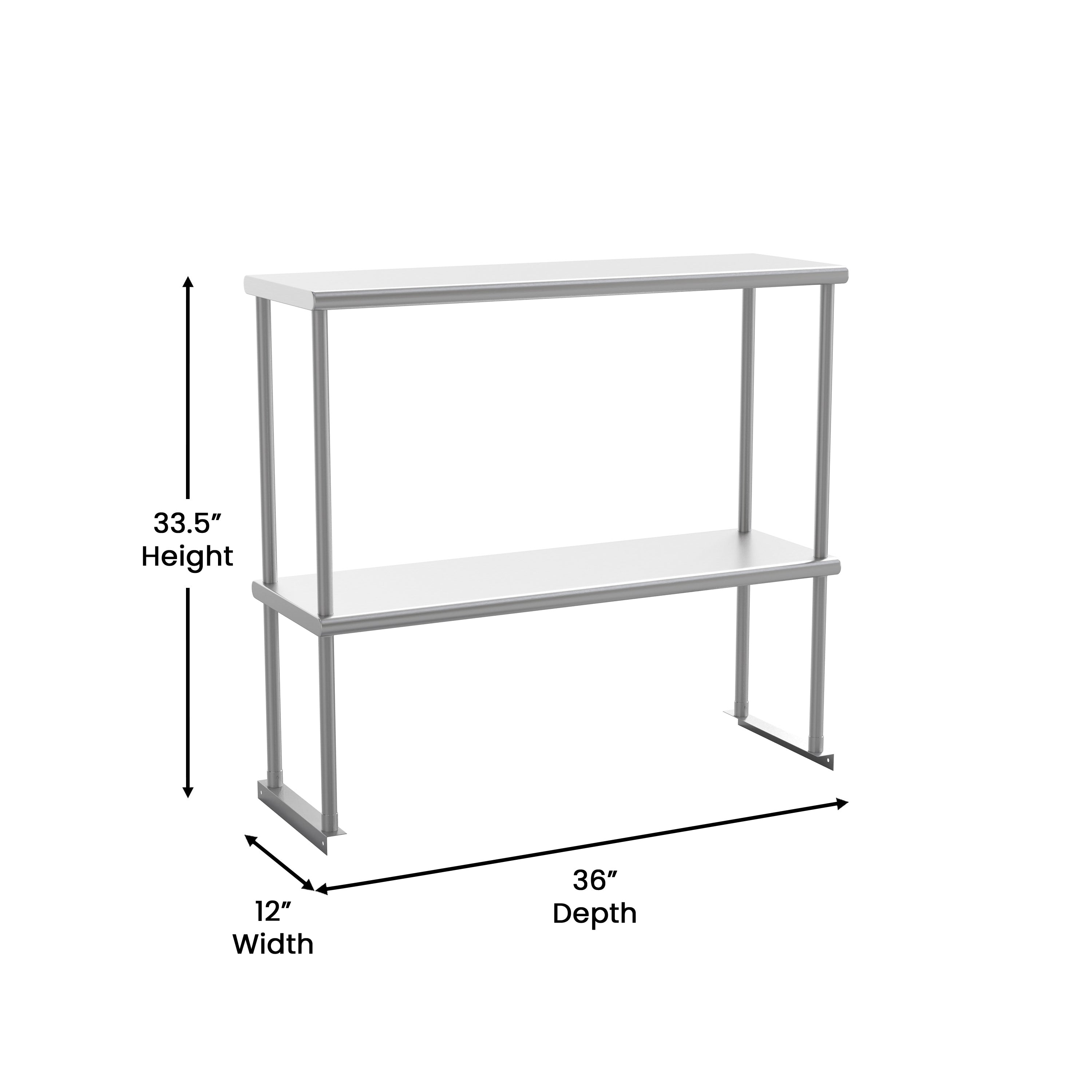 Reese Commercial Grade 430 Stainless Steel 18 Gauge NSF Certified 36" x 12" Metal Kitchen Double Overshelf