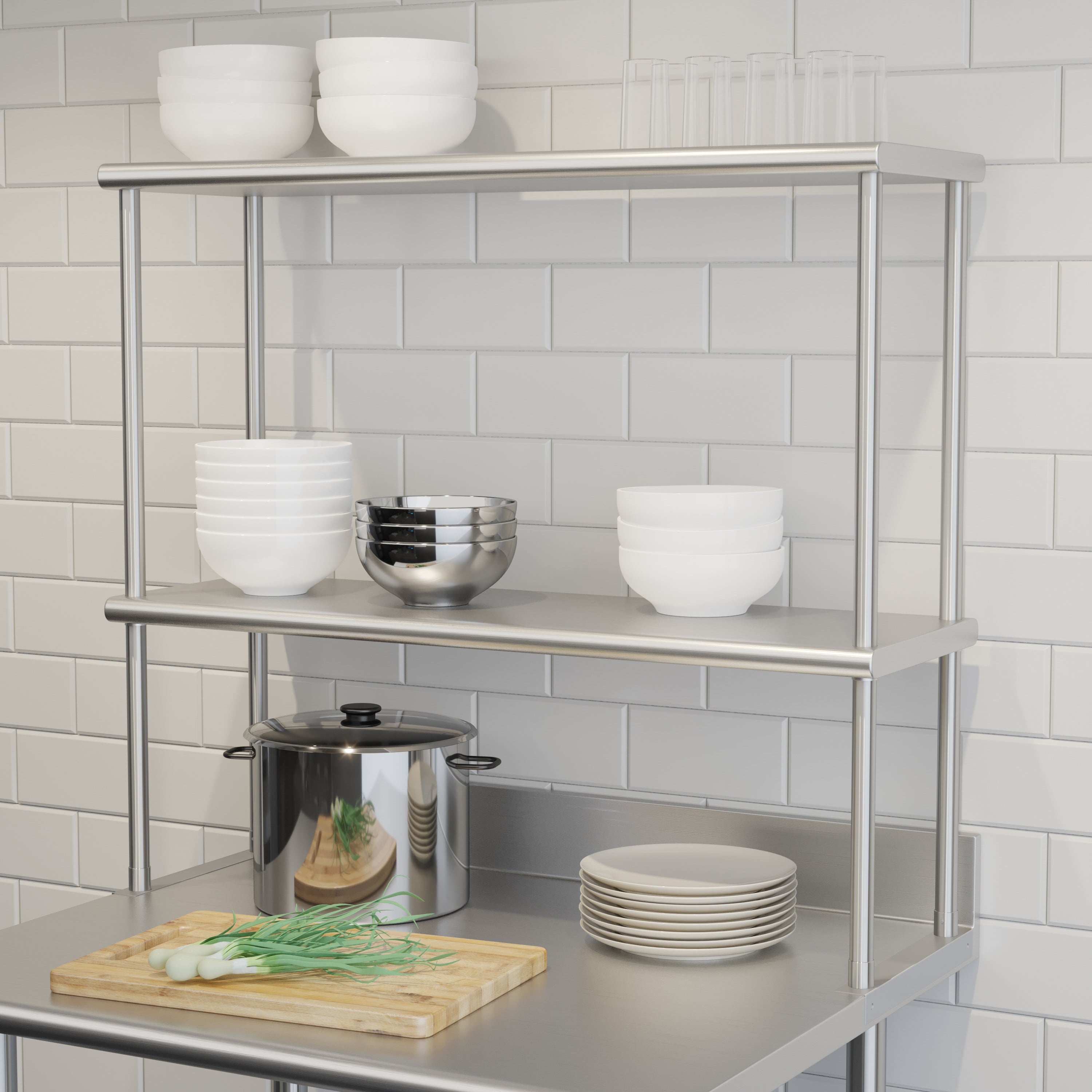 Reese Commercial Grade 430 Stainless Steel 18 Gauge NSF Certified 36" x 12" Metal Kitchen Double Overshelf