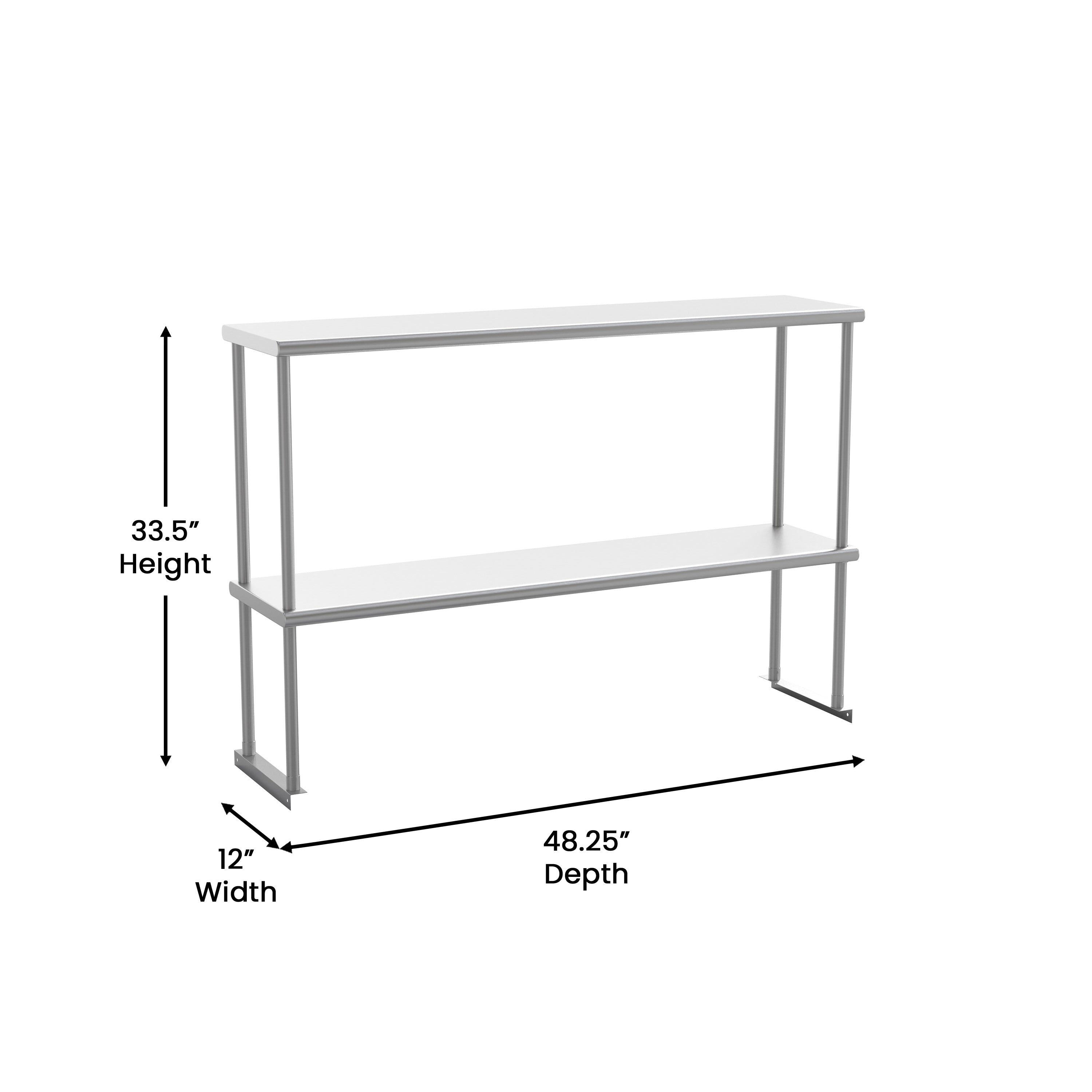 Reese Commercial Grade 430 Stainless Steel 18 Gauge NSF Certified 48" x 12" Metal Kitchen Double Overshelf