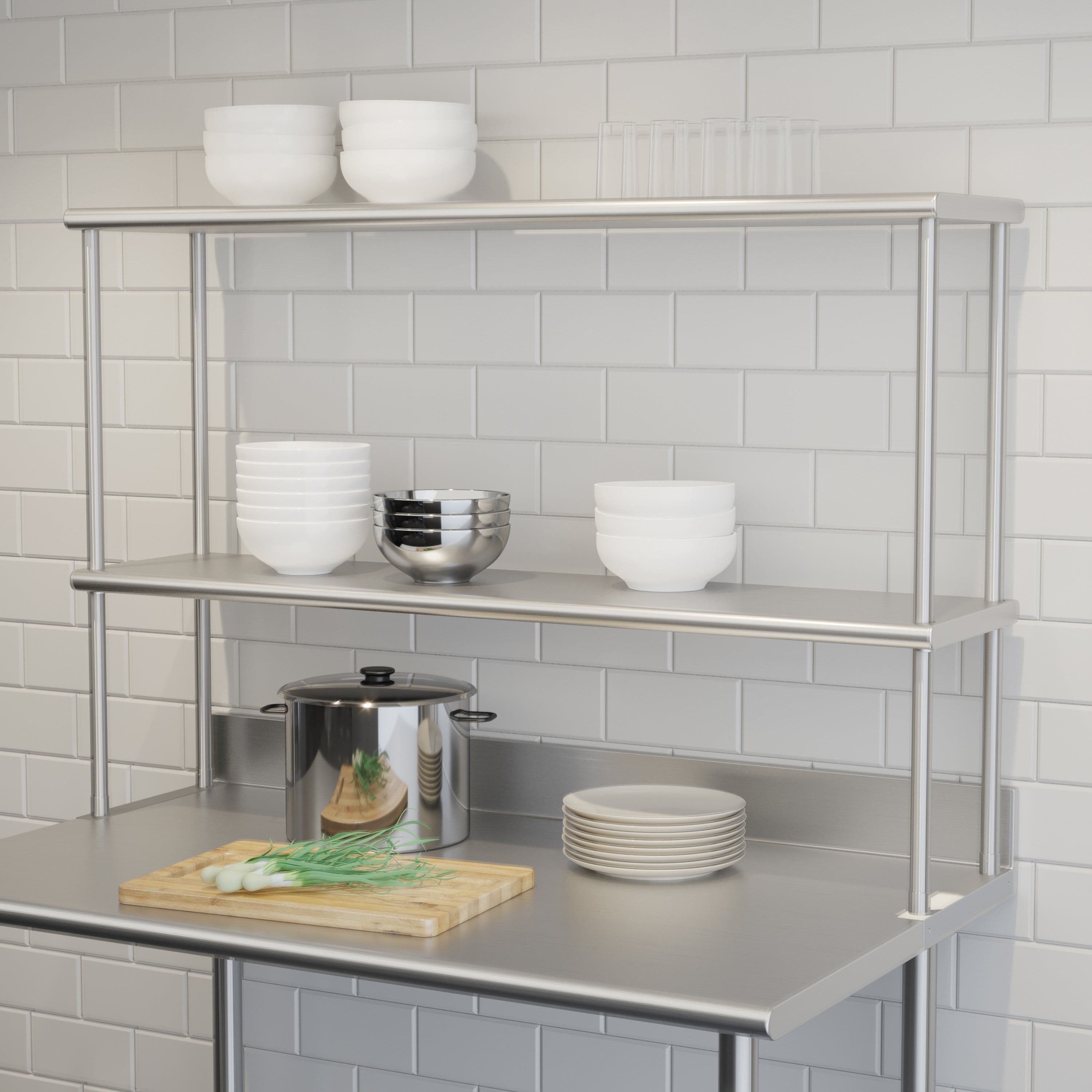 Reese Commercial Grade 430 Stainless Steel 18 Gauge NSF Certified 48" x 12" Metal Kitchen Double Overshelf