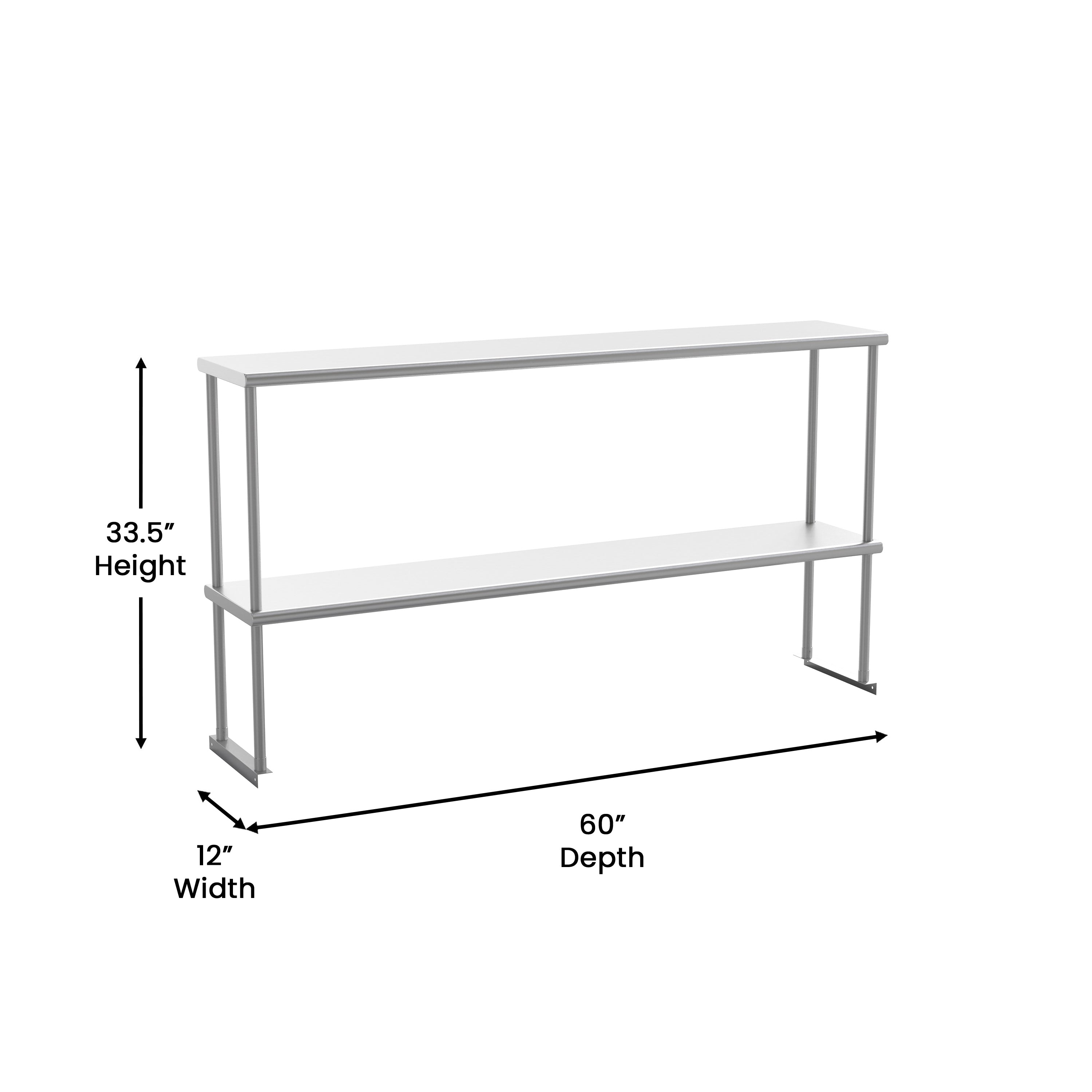 Reese Commercial Grade 430 Stainless Steel 18 Gauge NSF Certified 60" x 12" Metal Kitchen Double Overshelf