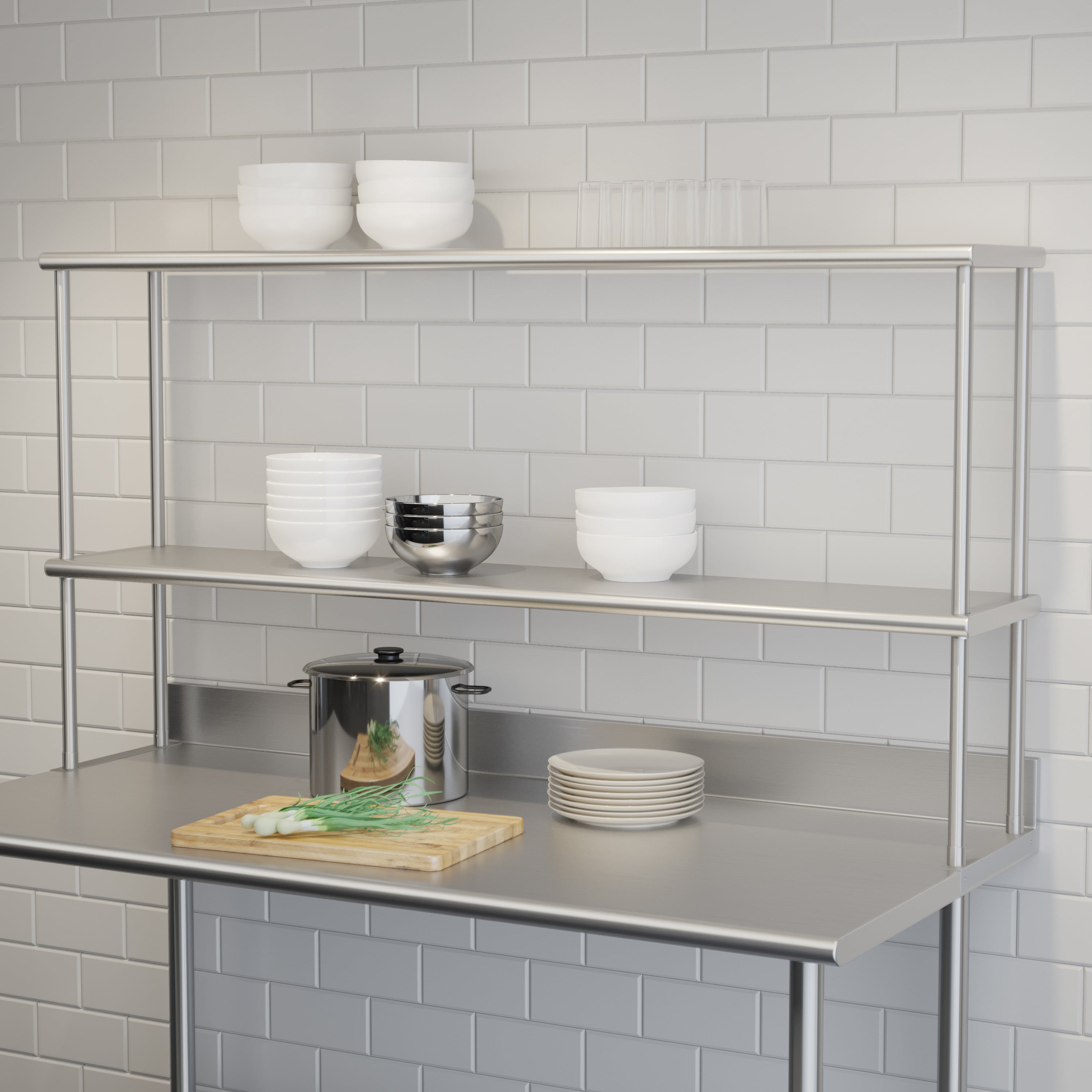 Reese Commercial Grade 430 Stainless Steel 18 Gauge NSF Certified 60" x 12" Metal Kitchen Double Overshelf