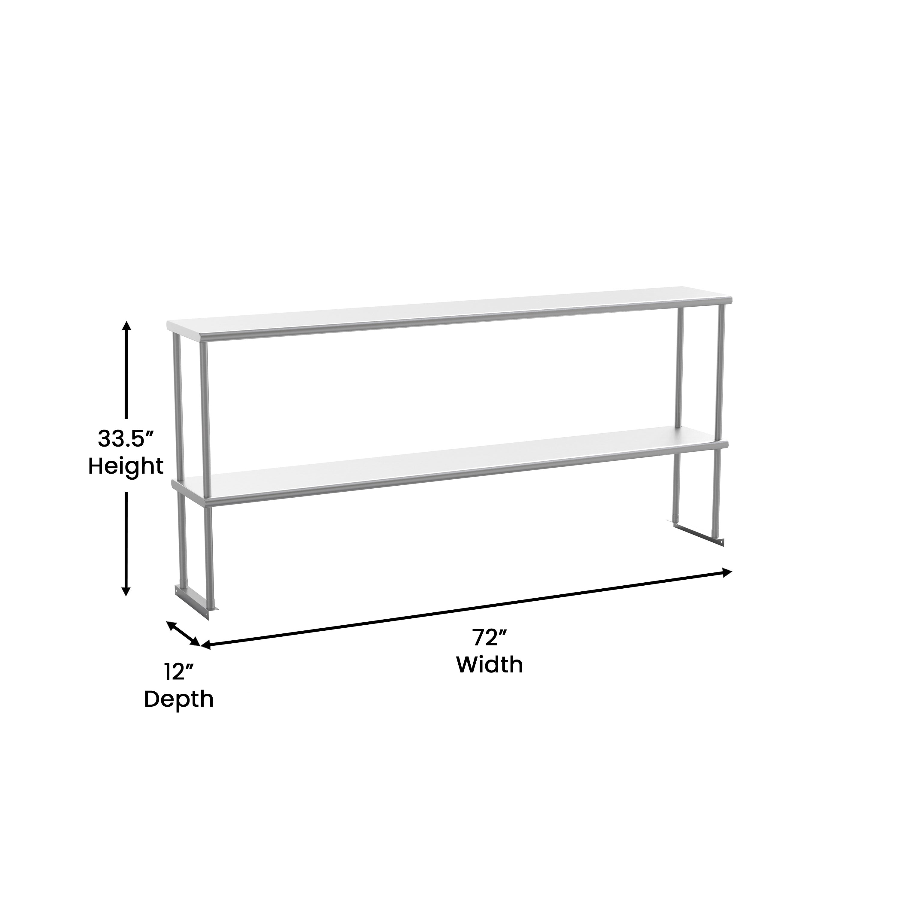 Reese Commercial Grade 430 Stainless Steel 18 Gauge NSF Certified 72" x 12" Metal Kitchen Double Overshelf