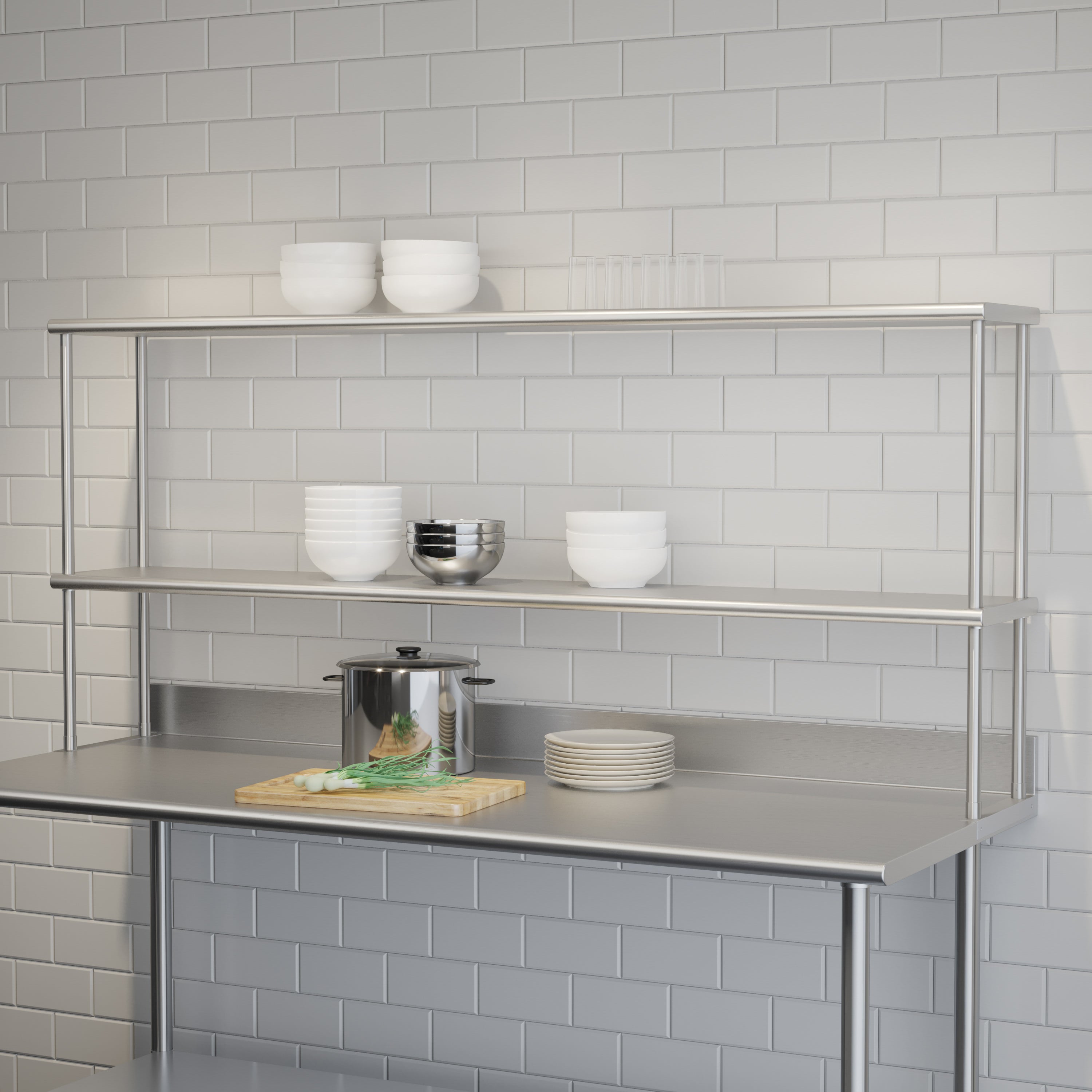 Reese Commercial Grade 430 Stainless Steel 18 Gauge NSF Certified 72" x 12" Metal Kitchen Double Overshelf