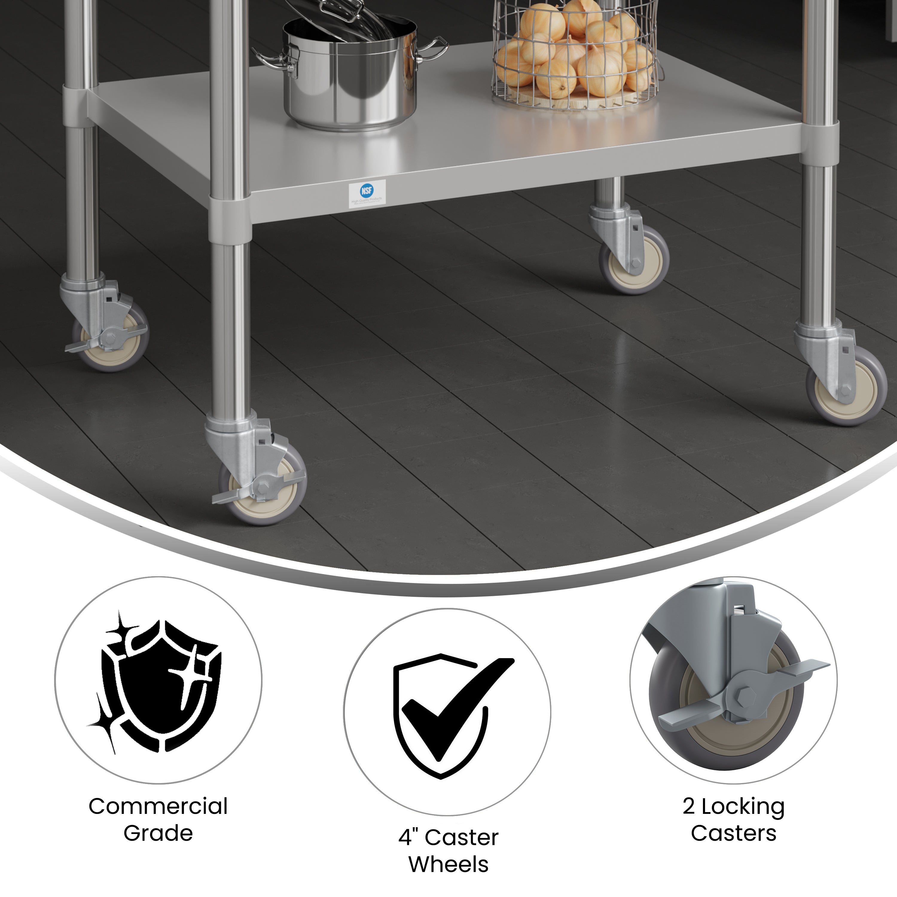 Summit Set of 4 Commercial Grade Heavy Duty Kitchen Casters with 2 Swivel Casters and 2 Locking Casters