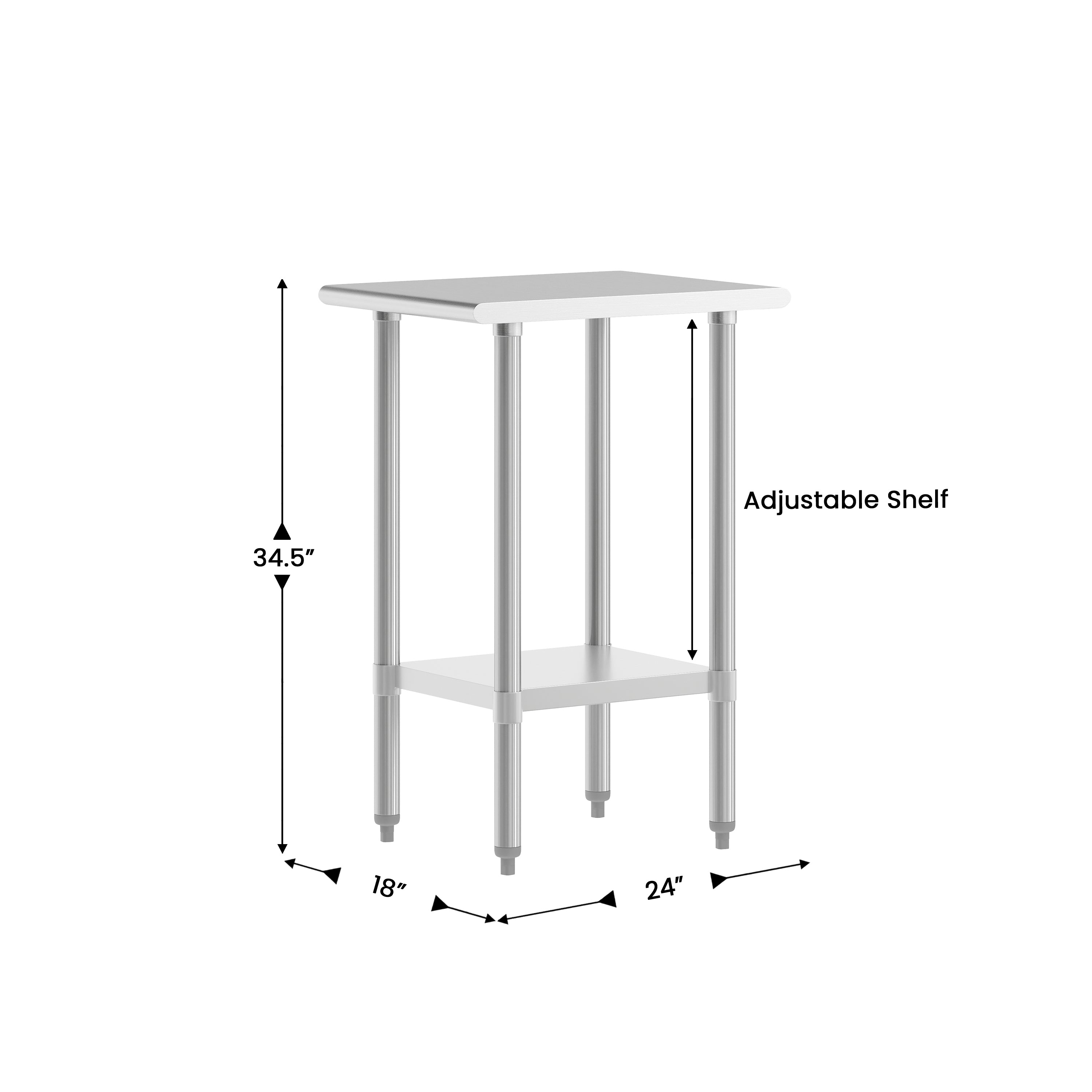 Reese 24x18 Portable Prep and Work Table with NSF Certified 18 Gauge Stainless Steel Top Shelf and Adjustable Galvanized Steel Undershelf