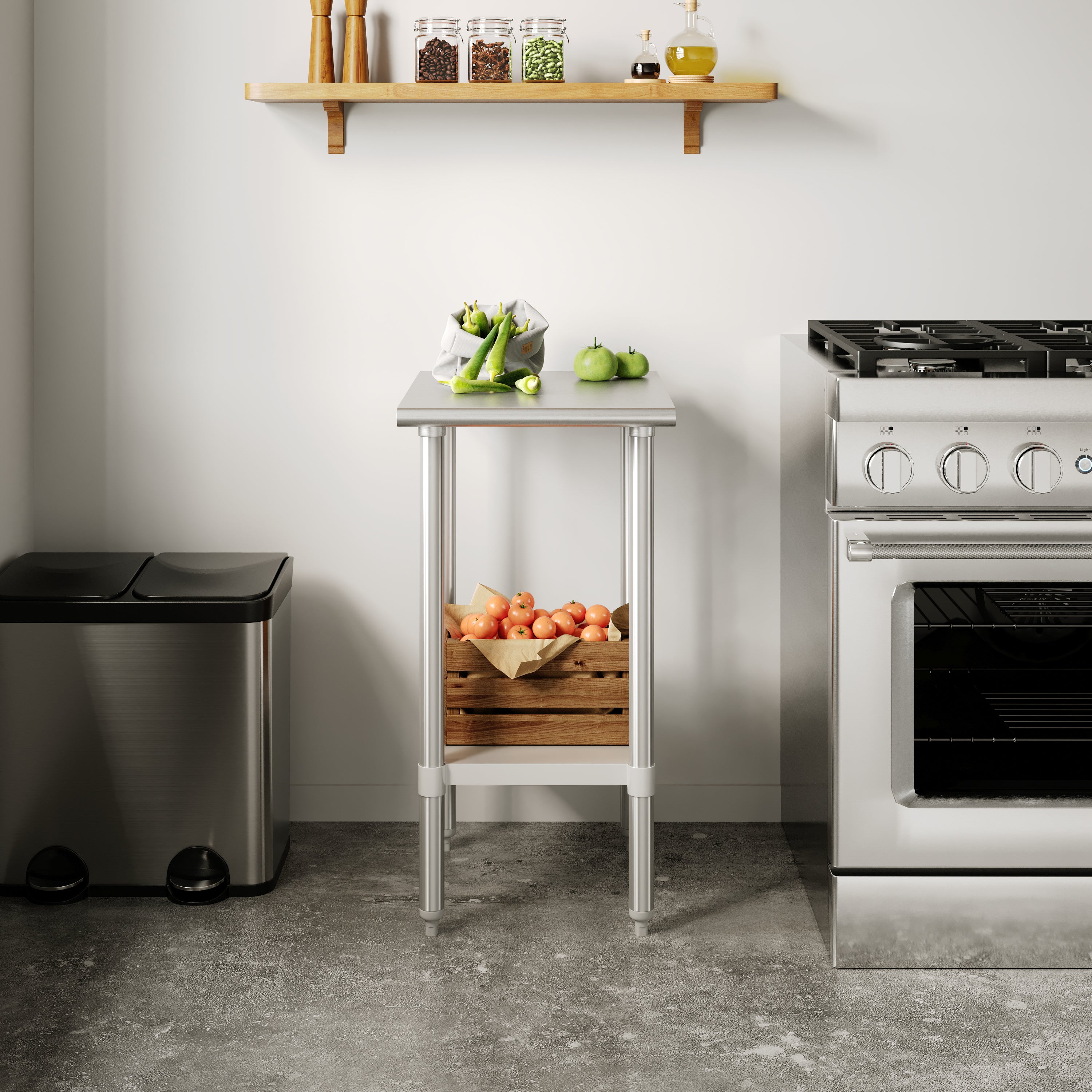 Reese 24x18 Portable Prep and Work Table with NSF Certified 18 Gauge Stainless Steel Top Shelf and Adjustable Galvanized Steel Undershelf