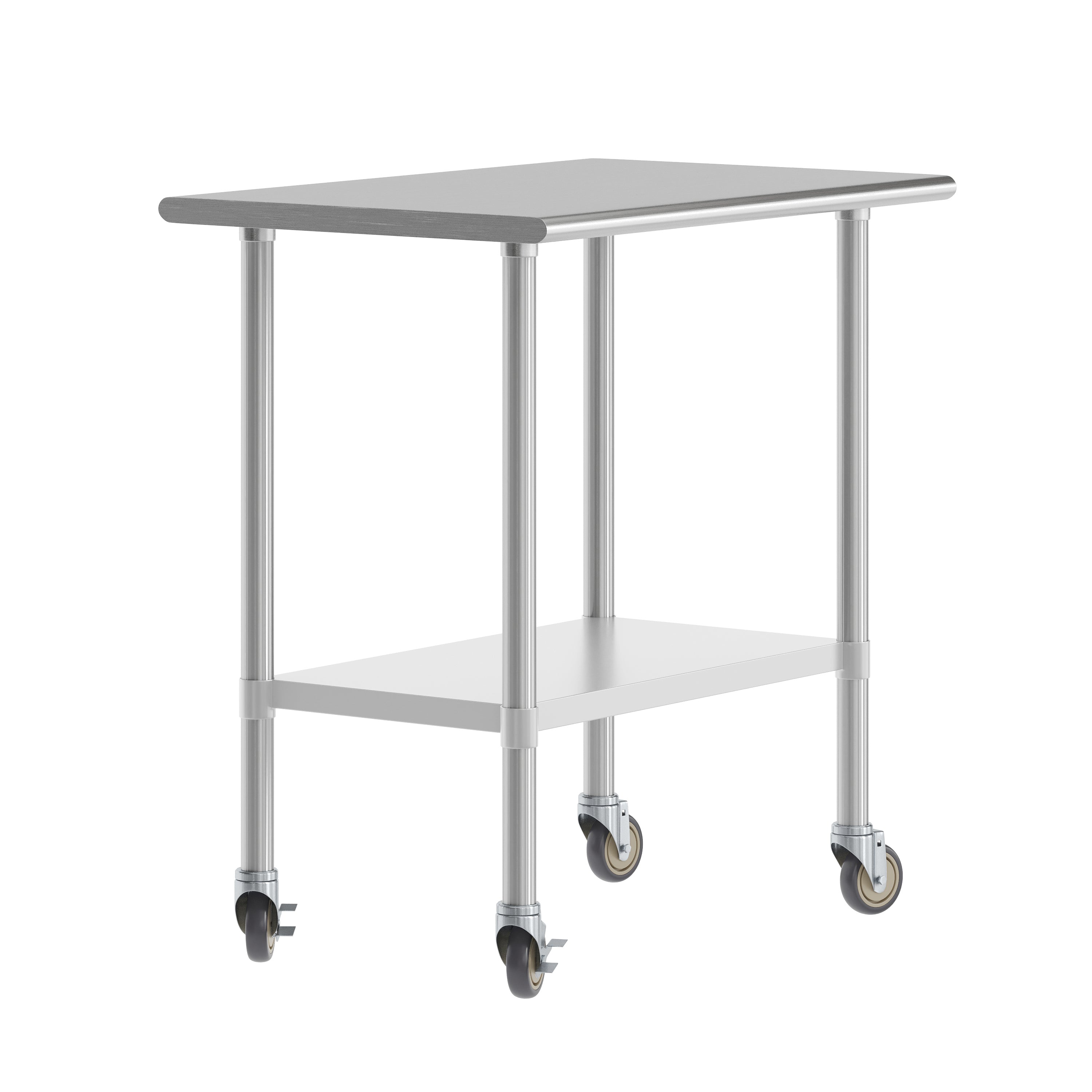 Reese 24x36 Portable Prep and Work Table with NSF Certified 18 Gauge Stainless Steel Top Shelf, Galvanized Steel Undershelf, 4 Casters with 2 Locking