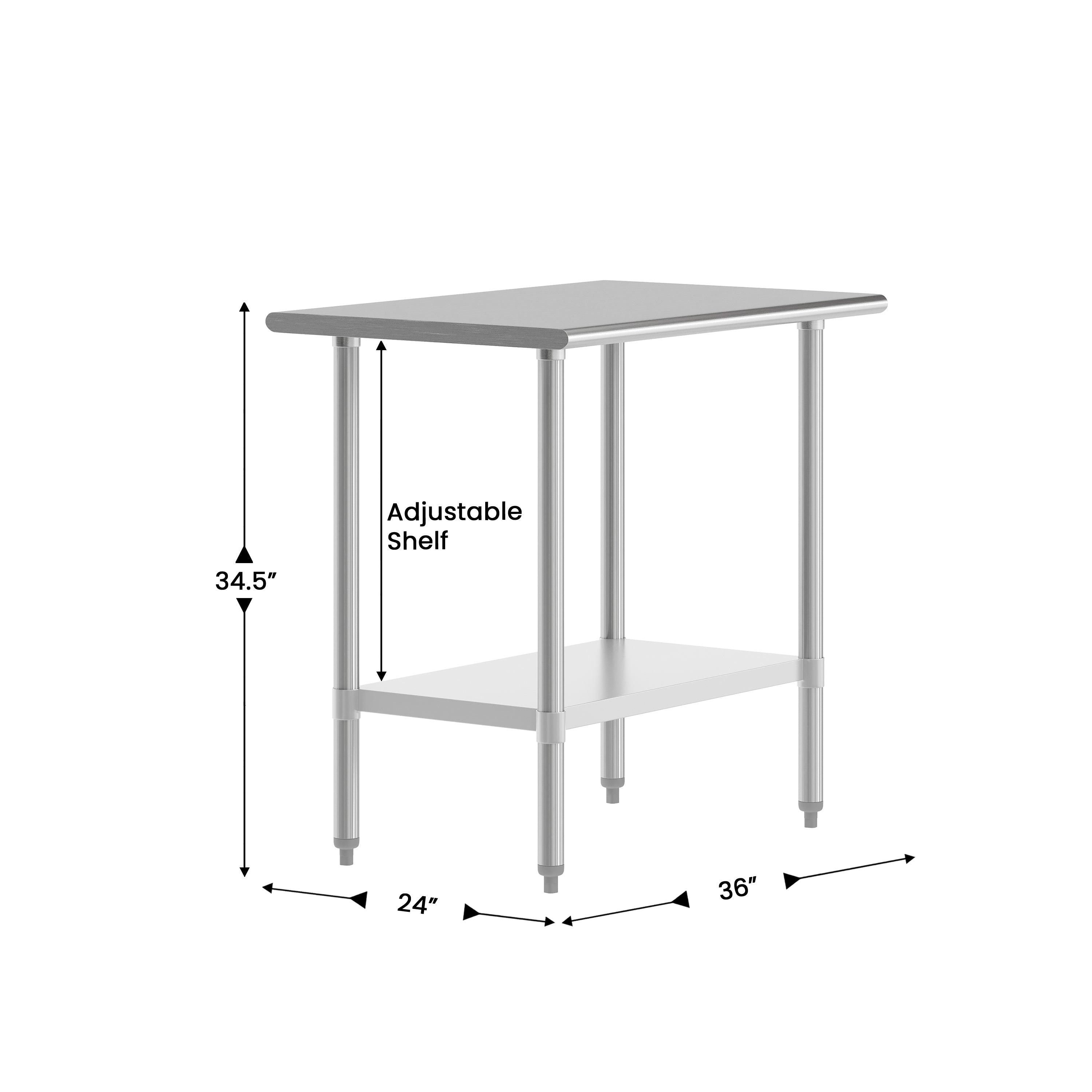 Reese 24x36 Portable Prep and Work Table with NSF Certified 18 Gauge Stainless Steel Top Shelf and Adjustable Galvanized Steel Undershelf
