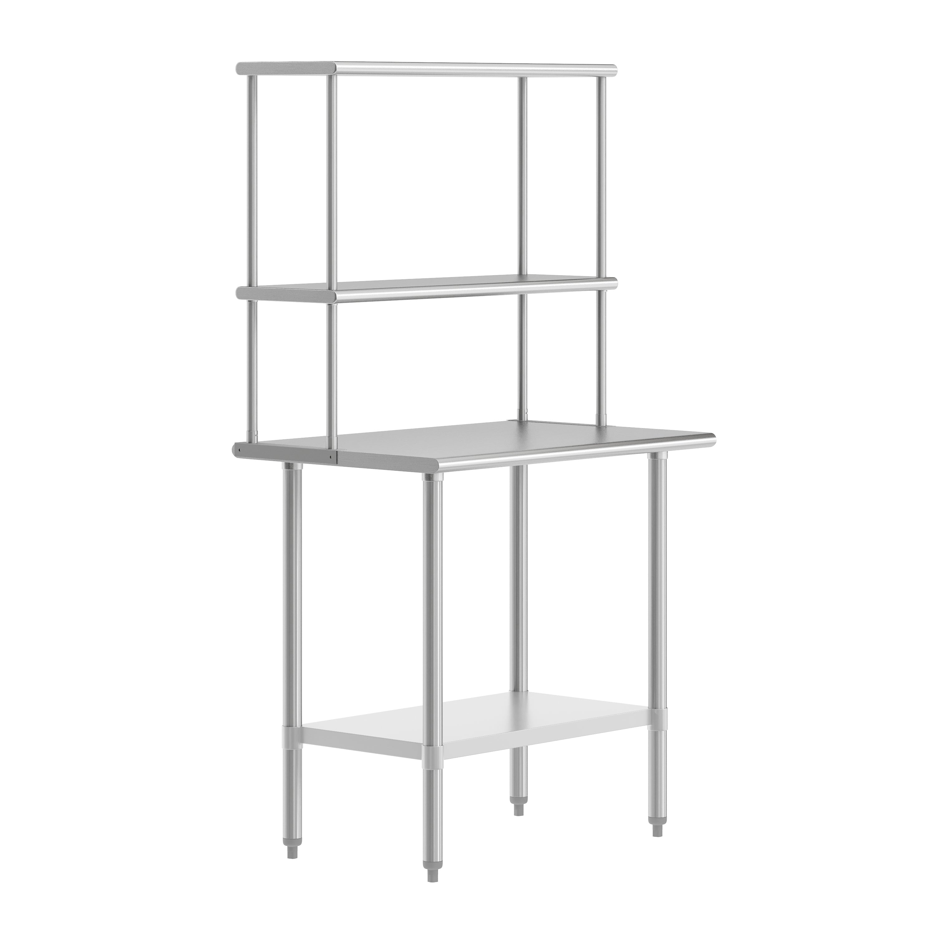 Reese 24x36 Portable Prep and Work Table with NSF Certified 18 Gauge Stainless Steel Top Shelf and Double Overshelves and Galvanized Steel Undershelf