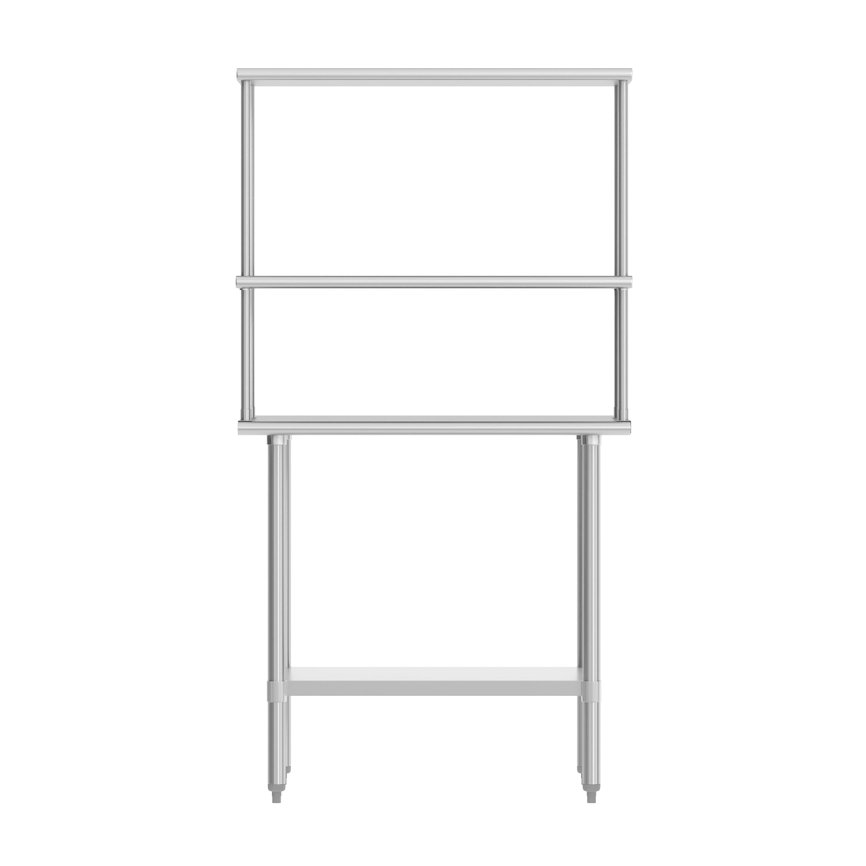 Reese 24x36 Portable Prep and Work Table with NSF Certified 18 Gauge Stainless Steel Top Shelf and Double Overshelves and Galvanized Steel Undershelf