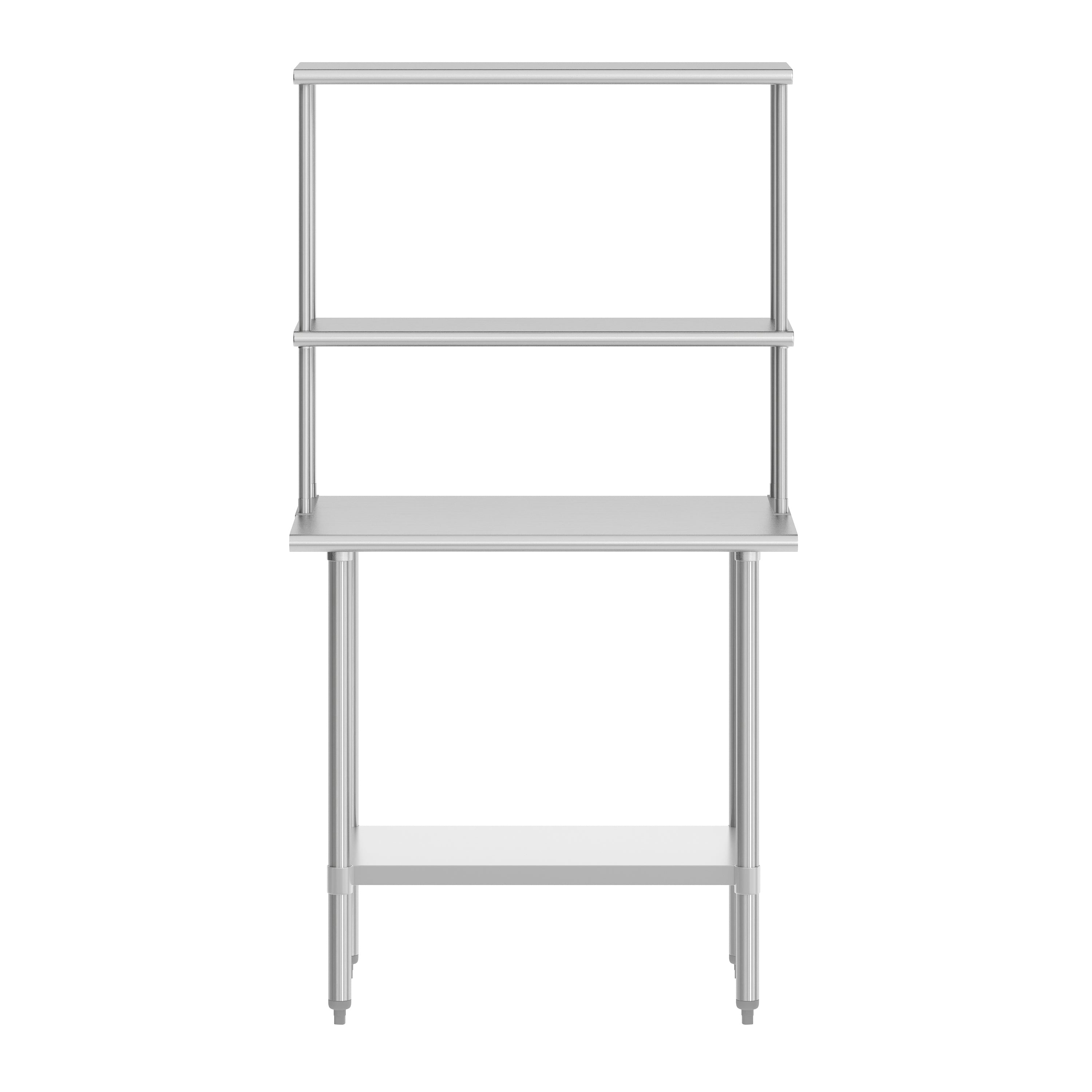 Reese 24x36 Portable Prep and Work Table with NSF Certified 18 Gauge Stainless Steel Top Shelf and Double Overshelves and Galvanized Steel Undershelf