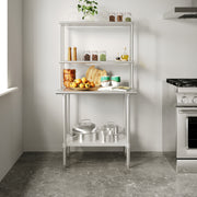 Reese 24x36 Portable Prep and Work Table with NSF Certified 18 Gauge Stainless Steel Top Shelf and Double Overshelves and Galvanized Steel Undershelf