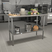 Rawcliffe Stainless Steel 18  Gauge Prep and Work Table with Undershelf - NSF Certified - 48"W x 24"D x 34.5"H