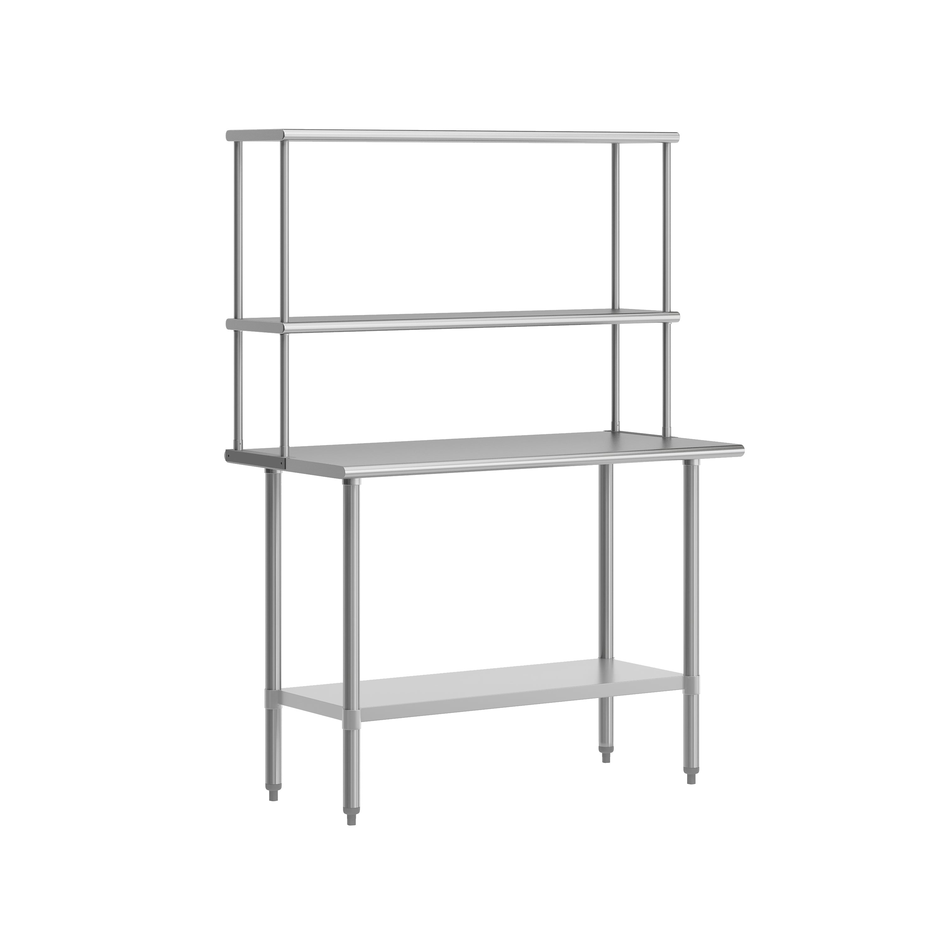 Rawcliffe Portable Prep and Work Table with NSF Certified 18 Gauge Stainless Steel Top Shelf and Double Overshelves and Galvanized Steel Undershelf