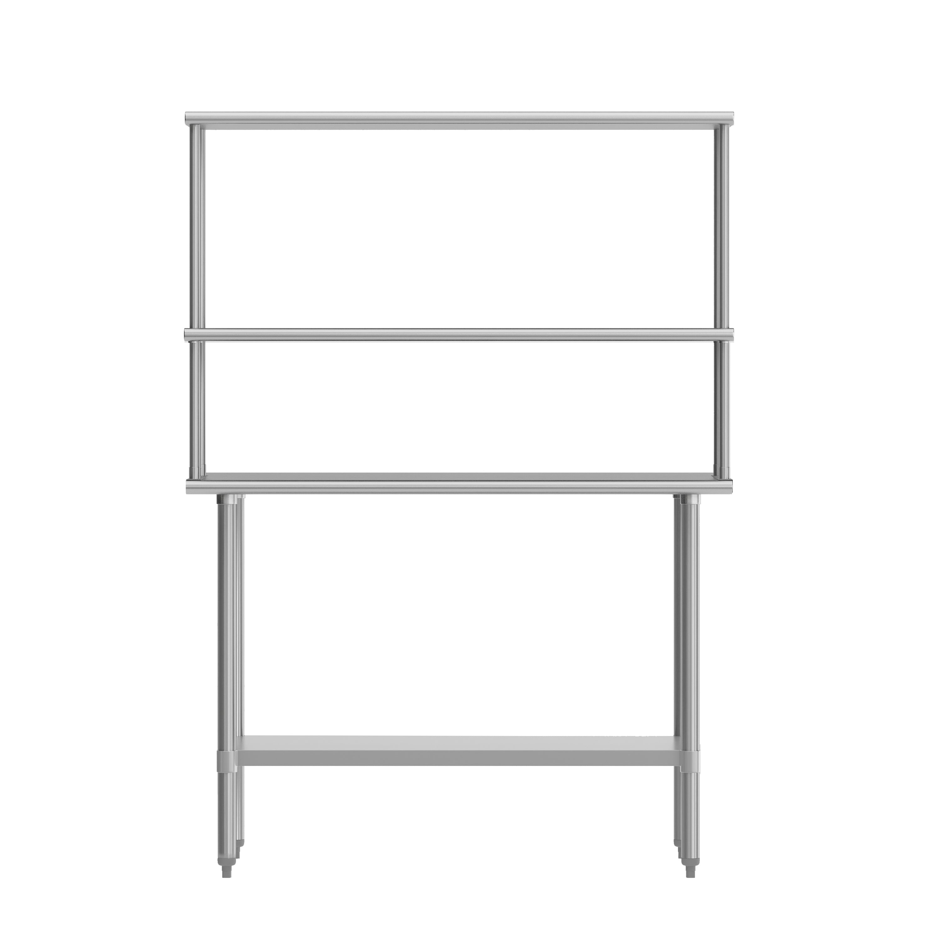 Rawcliffe Portable Prep and Work Table with NSF Certified 18 Gauge Stainless Steel Top Shelf and Double Overshelves and Galvanized Steel Undershelf