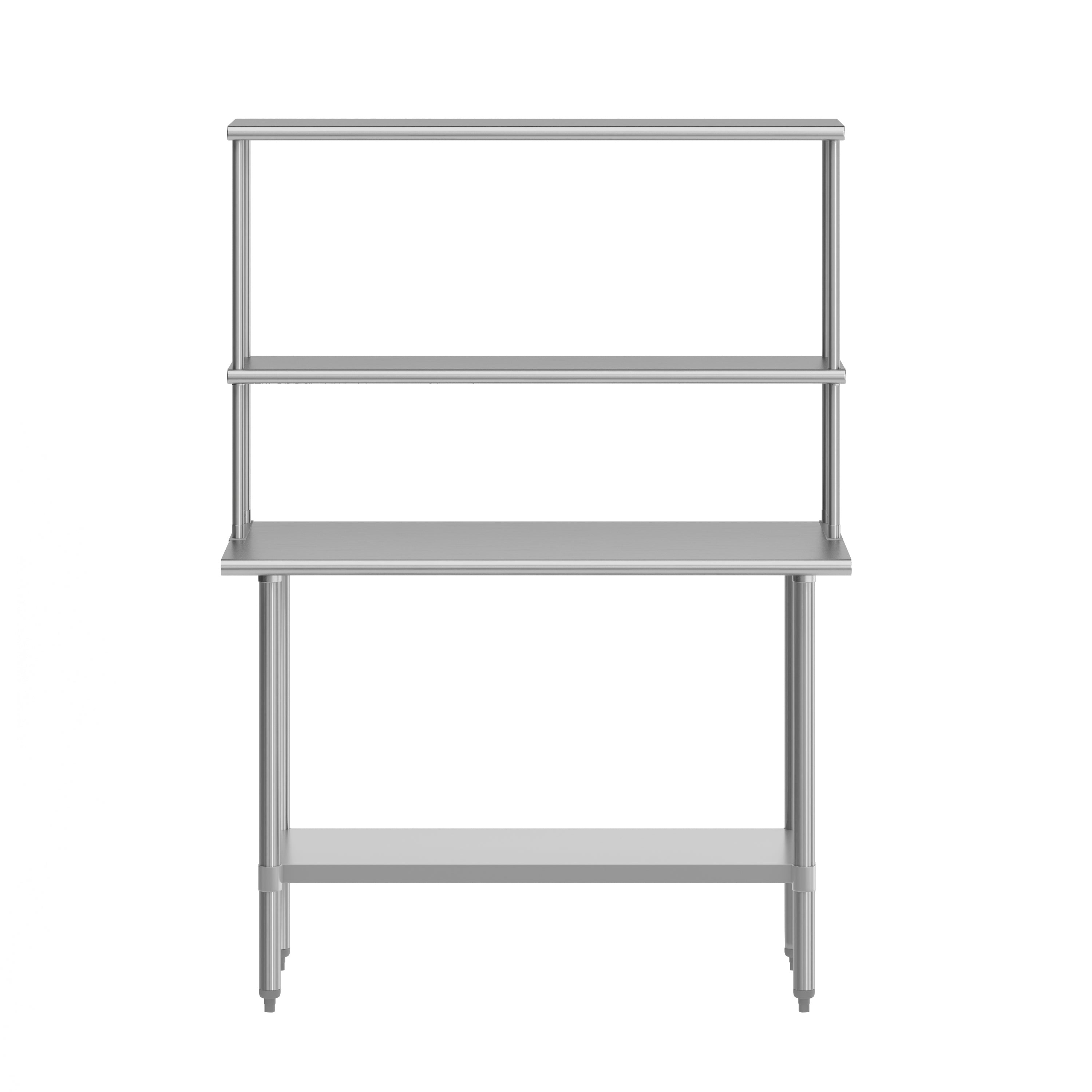 Rawcliffe Portable Prep and Work Table with NSF Certified 18 Gauge Stainless Steel Top Shelf and Double Overshelves and Galvanized Steel Undershelf