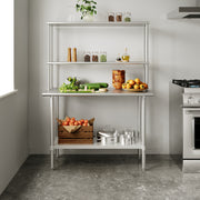Rawcliffe Portable Prep and Work Table with NSF Certified 18 Gauge Stainless Steel Top Shelf and Double Overshelves and Galvanized Steel Undershelf