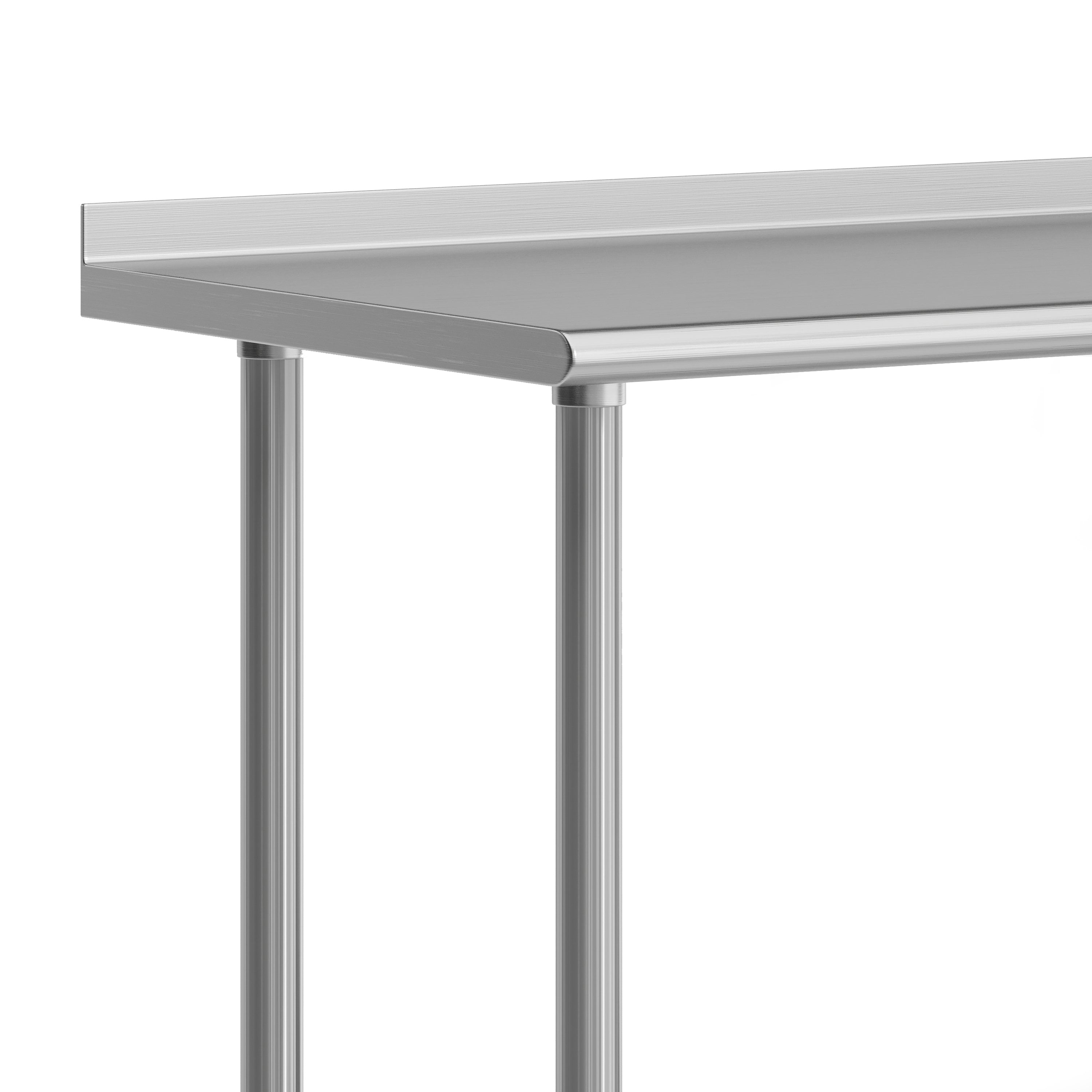 Rawcliffe Stainless Steel 18  Gauge NSF Cert. Portable Prep and Work Table with 1.5" Backsplash, Undershelf and 2 Locking Casters- 48"W x 24"D x 36"H