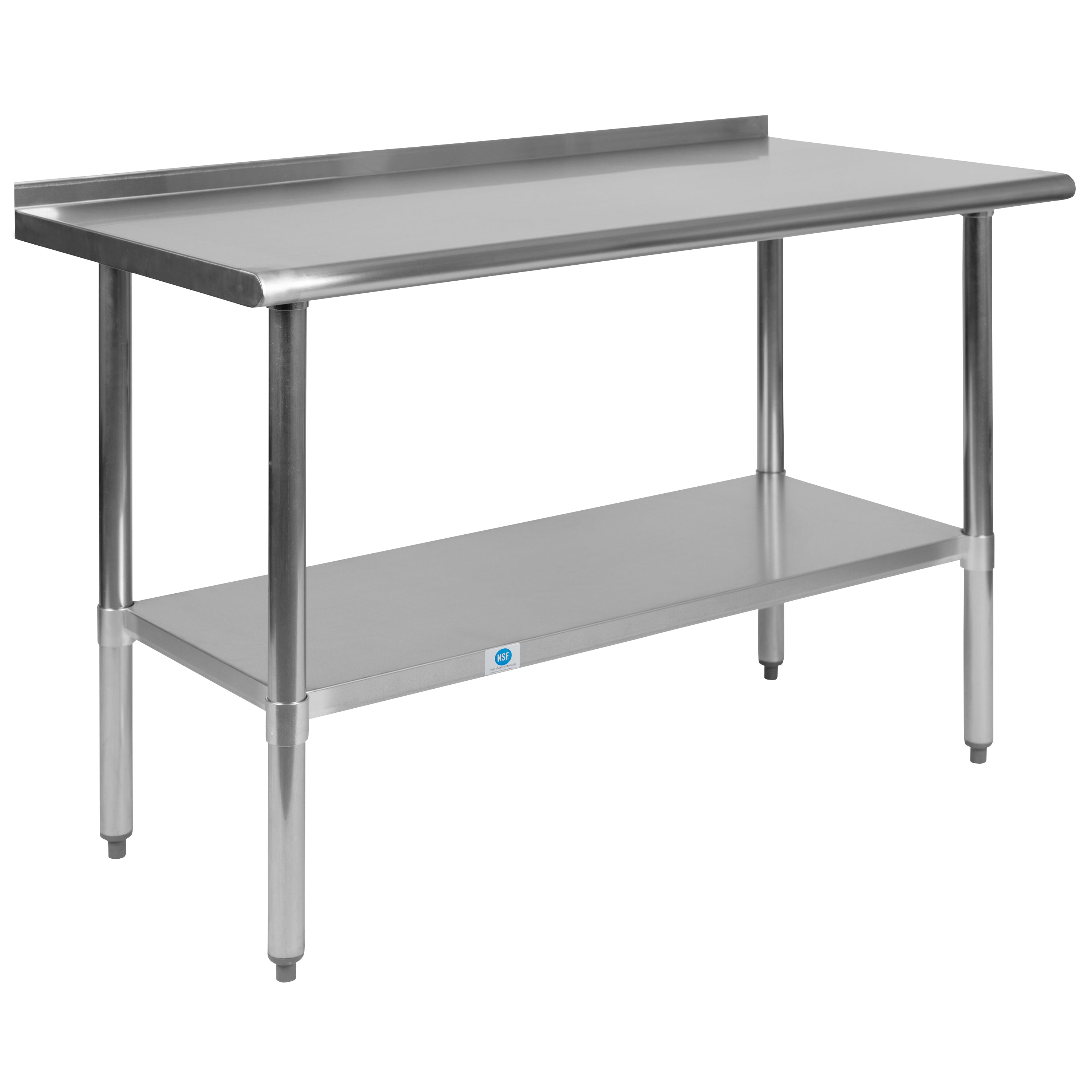 Rawcliffe Stainless Steel 18  Gauge Prep and Work Table with 1.5" Backsplash and Undershelf - NSF Certified - 48"W x 24"D x 36"H