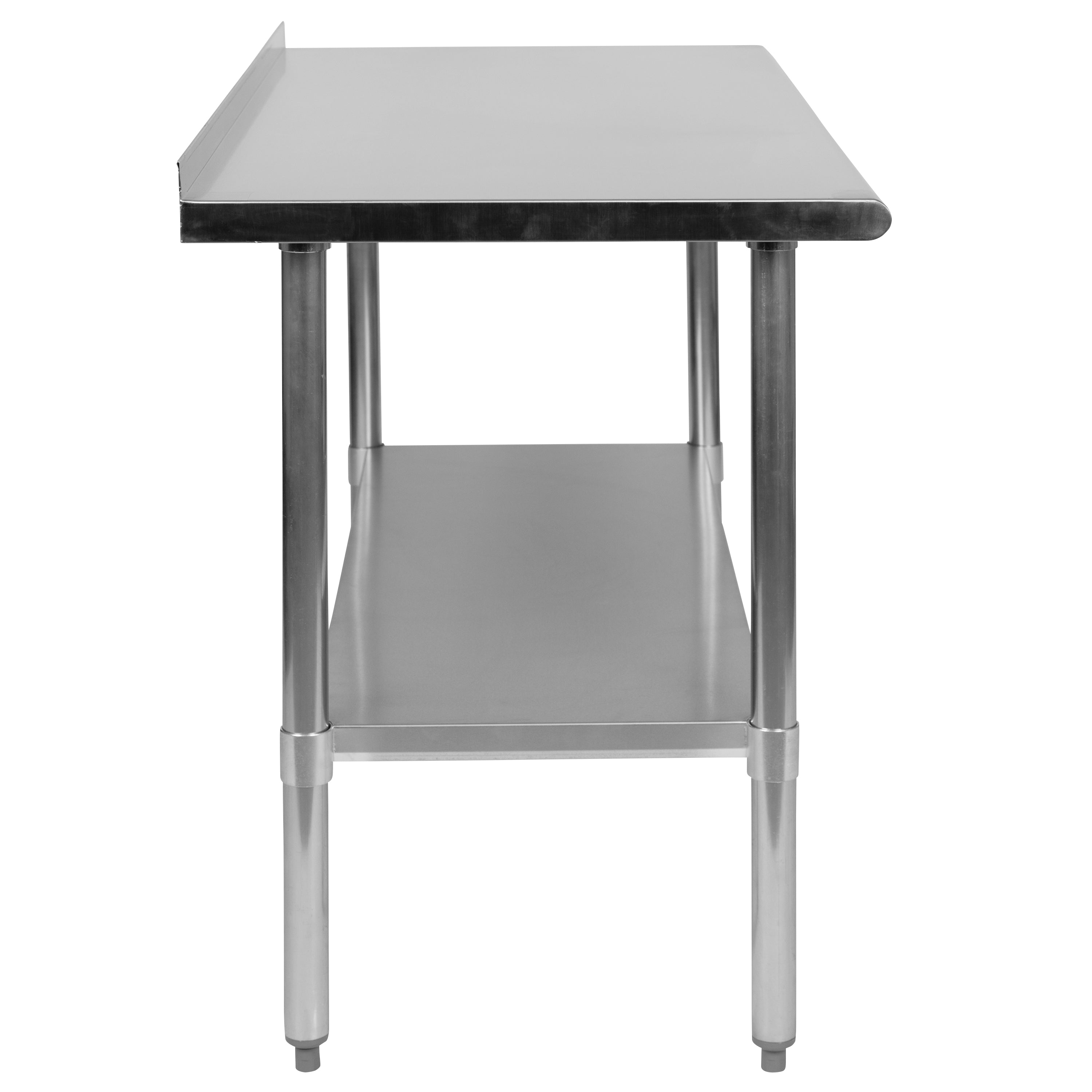 Rawcliffe Stainless Steel 18  Gauge Prep and Work Table with 1.5" Backsplash and Undershelf - NSF Certified - 48"W x 24"D x 36"H