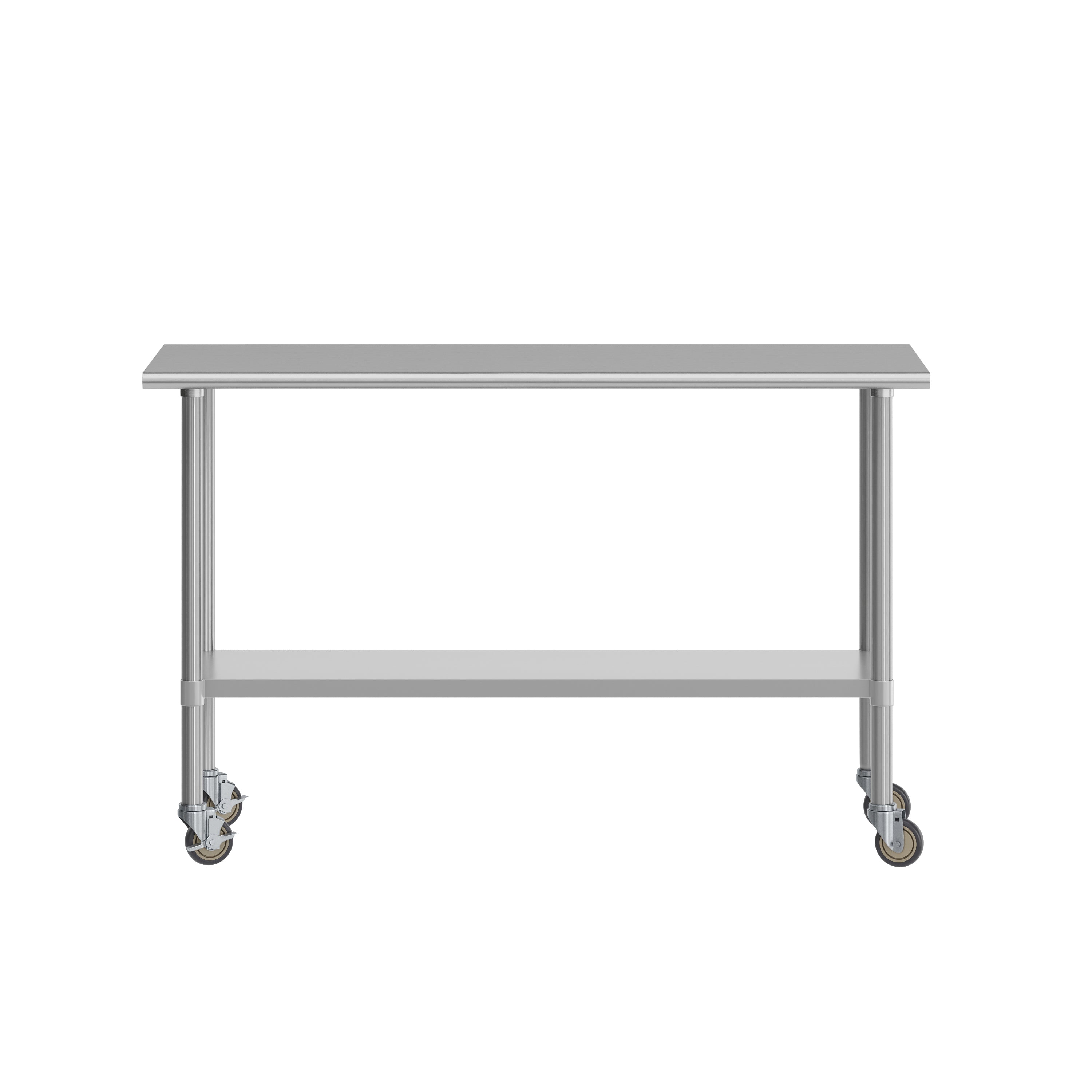 Reese Portable Prep and Work Table with NSF Certified 18 Gauge Stainless Steel Top Shelf, Galvanized Steel Undershelf and 4 Casters with 2 Locking