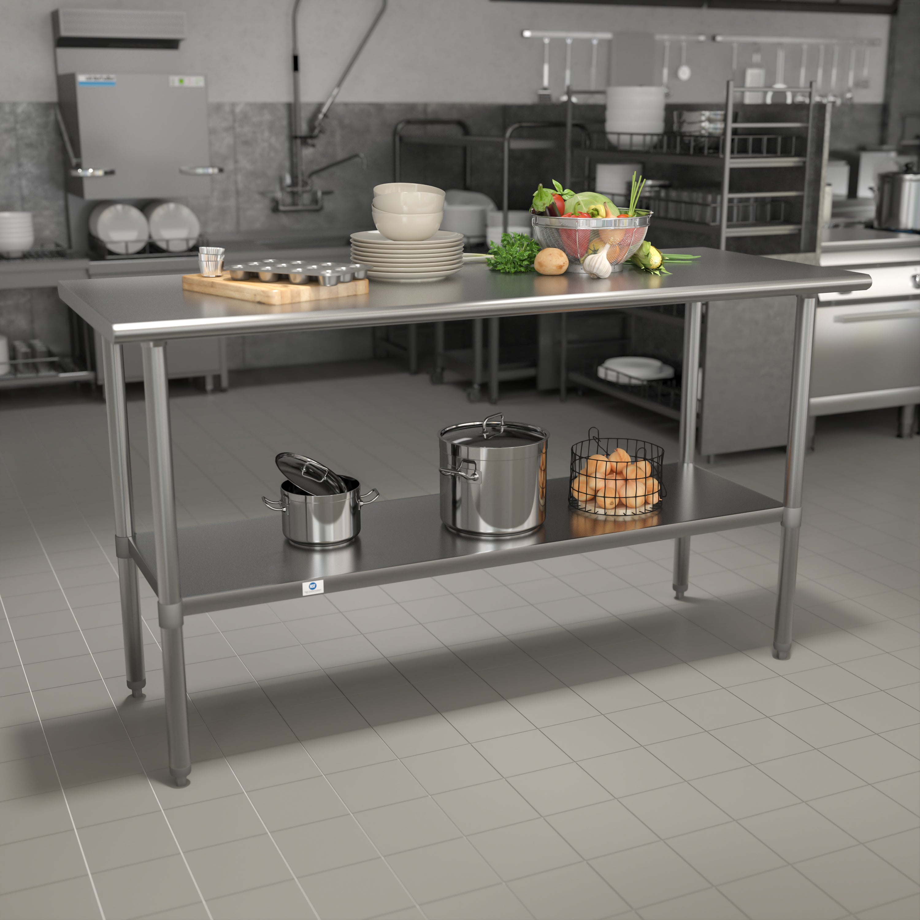 Reese Stainless Steel 18  Gauge Prep and Work Table with Undershelf - NSF Certified - 60"W x 24"D x 34.5"H