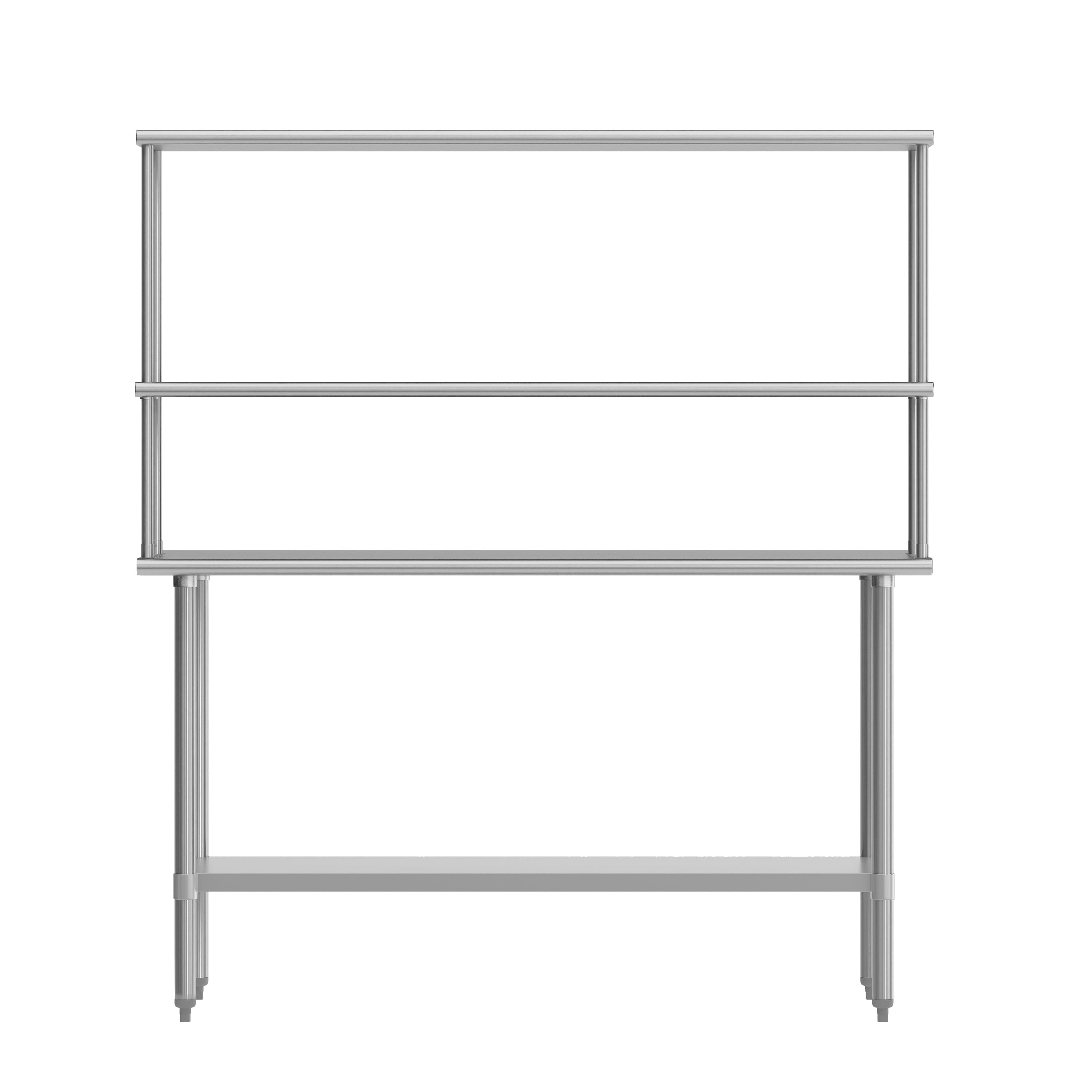 Reese Portable Prep and Work Table with NSF Certified 18 Gauge Stainless Steel Top Shelf and Double Overshelves and Galvanized Steel Undershelf