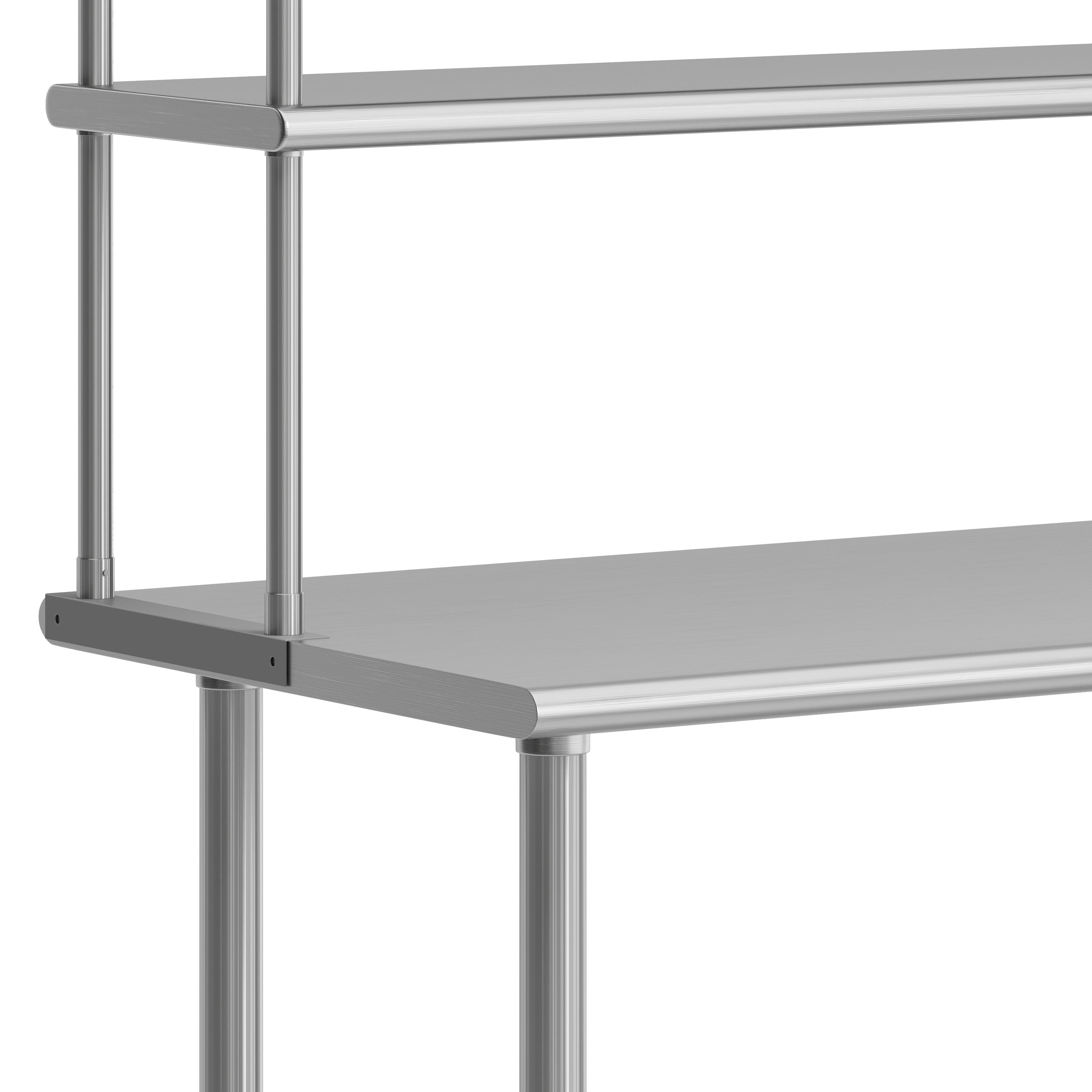 Reese Portable Prep and Work Table with NSF Certified 18 Gauge Stainless Steel Top Shelf and Double Overshelves and Galvanized Steel Undershelf
