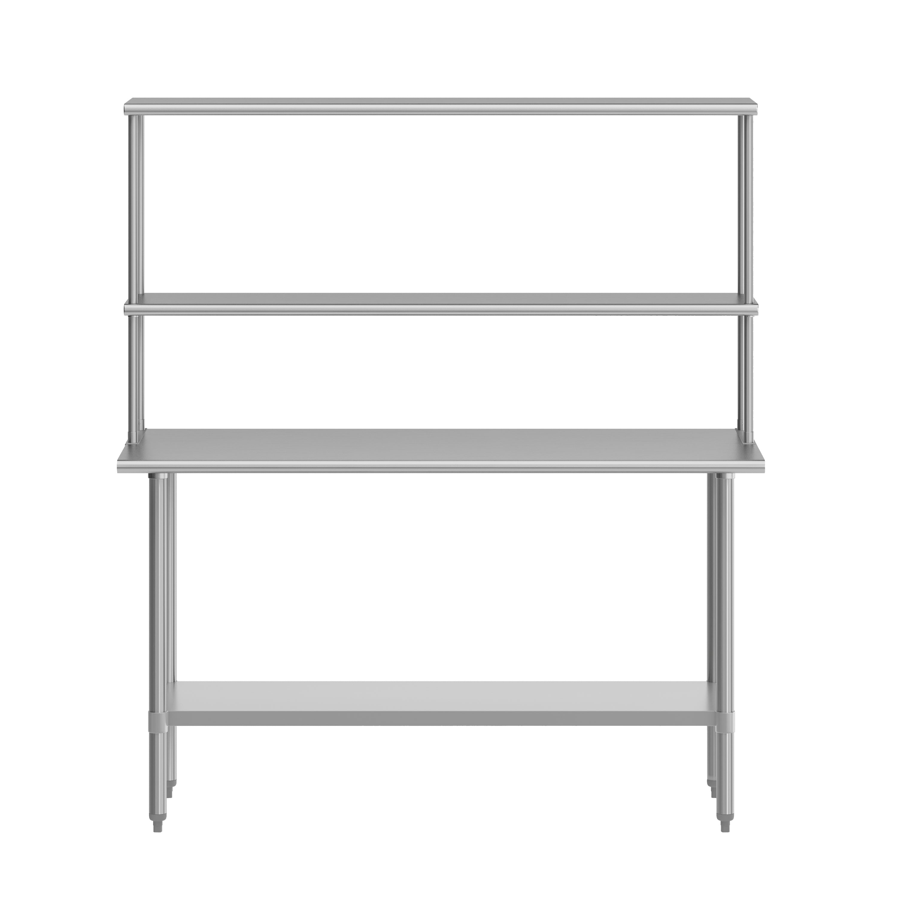 Reese Portable Prep and Work Table with NSF Certified 18 Gauge Stainless Steel Top Shelf and Double Overshelves and Galvanized Steel Undershelf