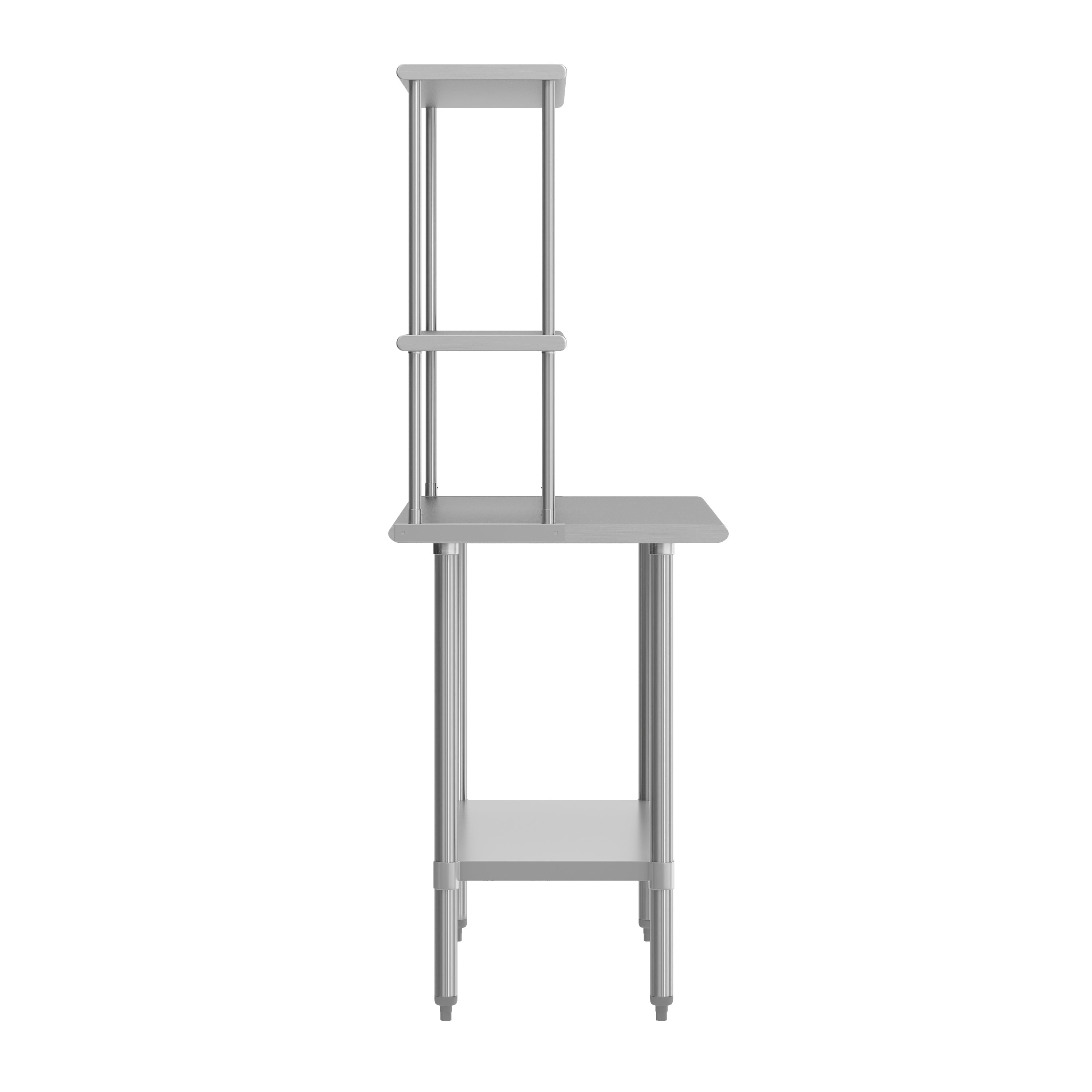 Reese Portable Prep and Work Table with NSF Certified 18 Gauge Stainless Steel Top Shelf and Double Overshelves and Galvanized Steel Undershelf