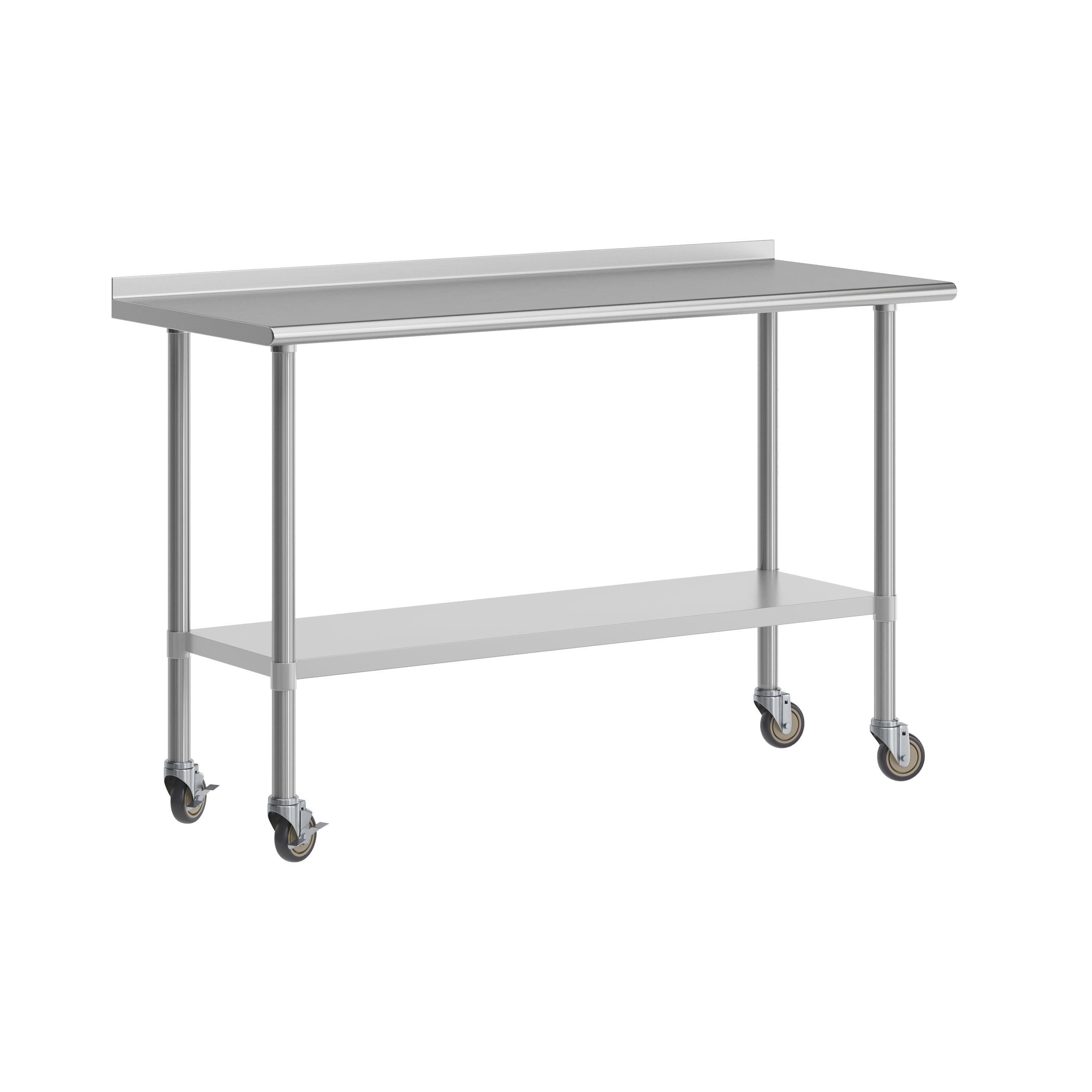 Reese Portable Prep and Work Table with NSF Certified Stainless Steel Top Shelf, 1.5" Backsplash, Galvanized Steel Undershelf, 4 Casters, 2 Locking