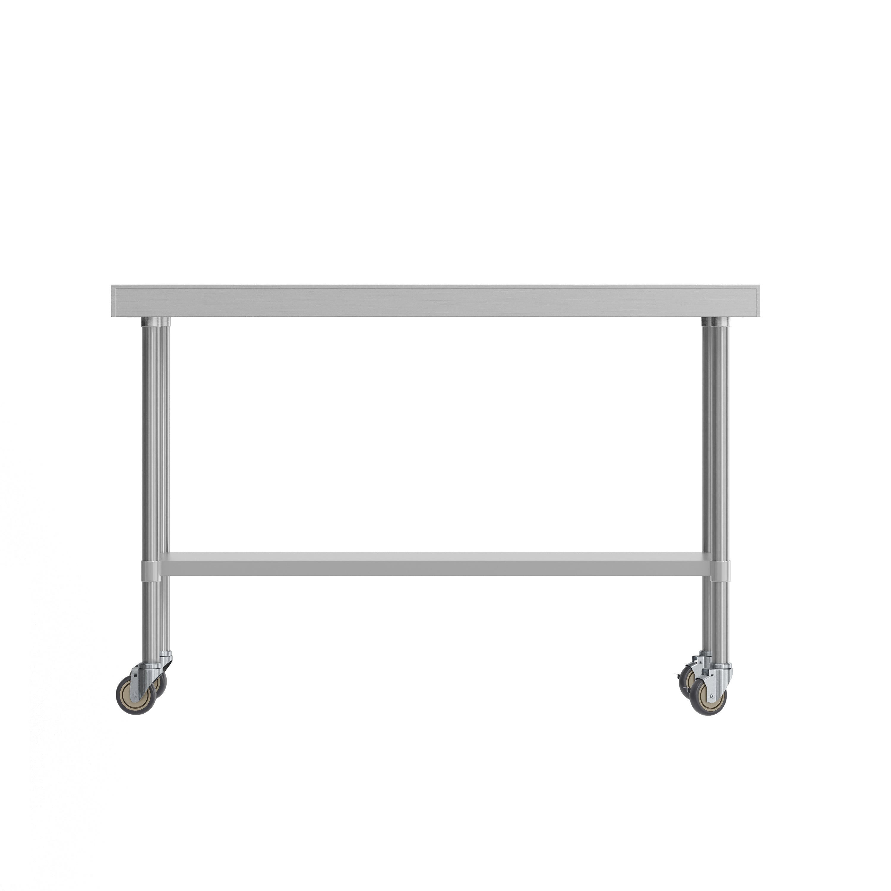 Reese Portable Prep and Work Table with NSF Certified Stainless Steel Top Shelf, 1.5" Backsplash, Galvanized Steel Undershelf, 4 Casters, 2 Locking