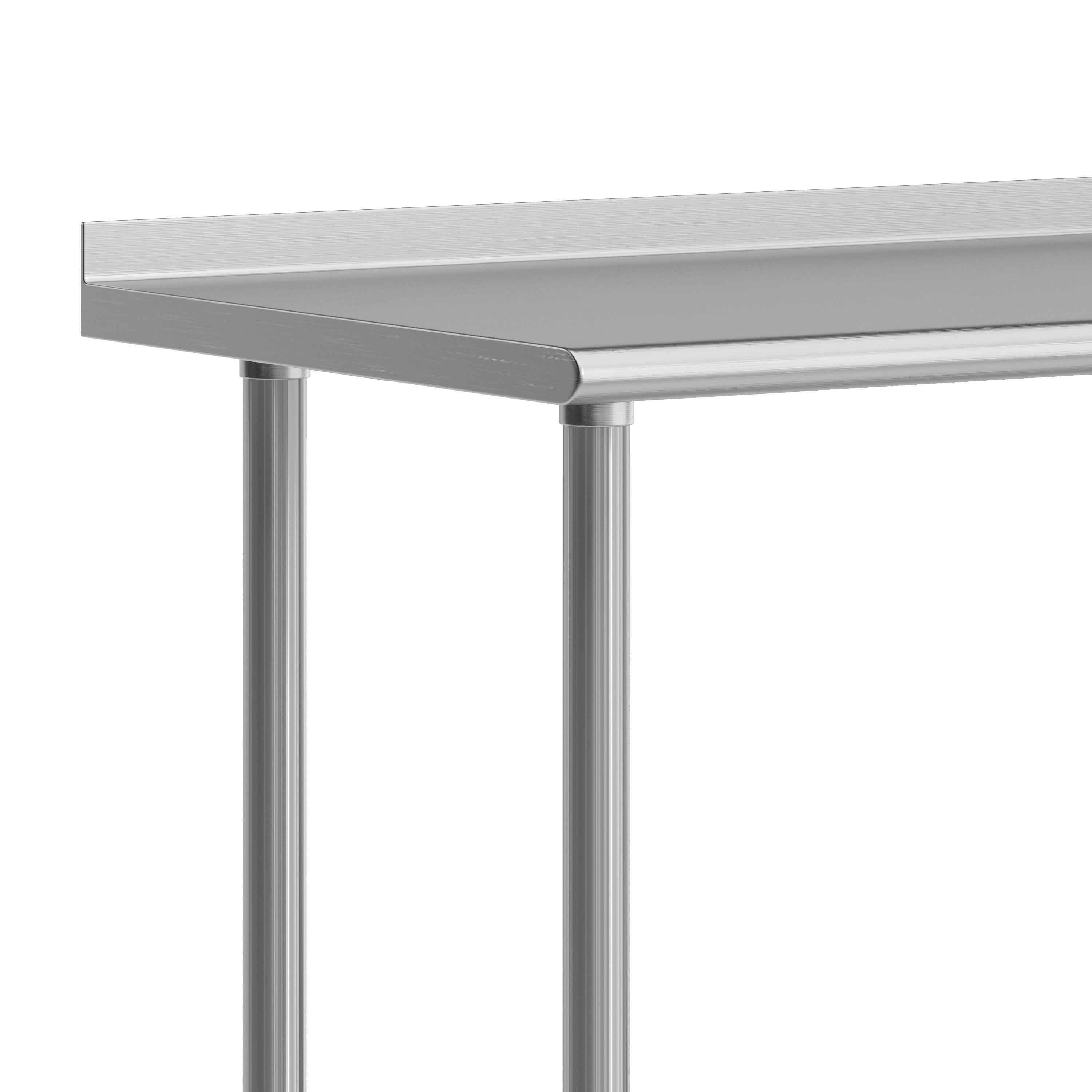 Reese Portable Prep and Work Table with NSF Certified Stainless Steel Top Shelf, 1.5" Backsplash, Galvanized Steel Undershelf, 4 Casters, 2 Locking