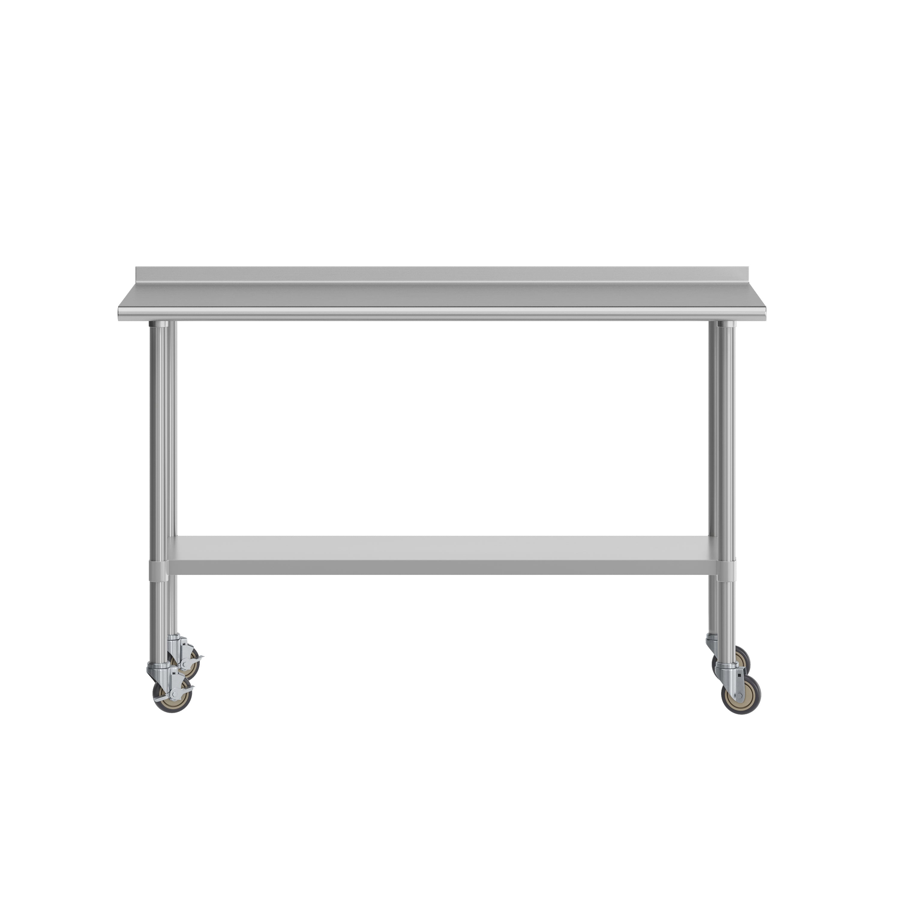 Reese Portable Prep and Work Table with NSF Certified Stainless Steel Top Shelf, 1.5" Backsplash, Galvanized Steel Undershelf, 4 Casters, 2 Locking